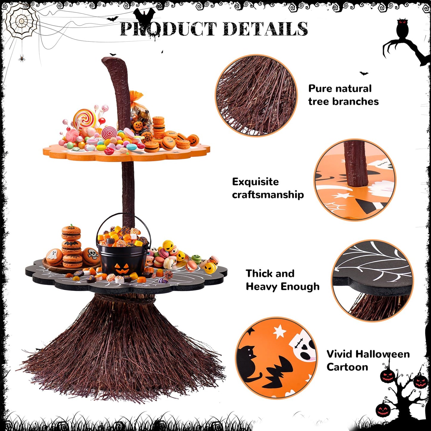 antiai 2 Tier Halloween Cupcake Stand Wooden Cake Dessert Stand Party Supplies Food Tray Decorations Ghost Cupcake Holder for Halloween Party Display Serving Dishes