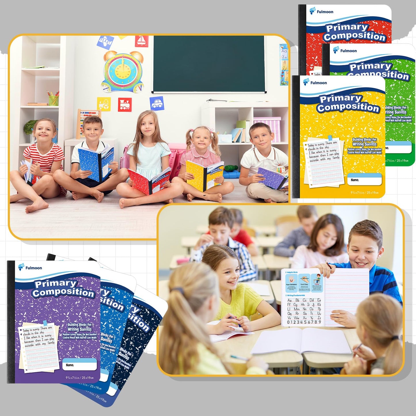 48 Pack Primary Composition Notebook,Grade K-2 Journal Wide 3 Line Ruled,80 Pages,Marble Cover,7-1/2" x 9-3/4" Primary Writing Notebook for Kindergarten Preschool,1st 2nd Grad (Mix Color)