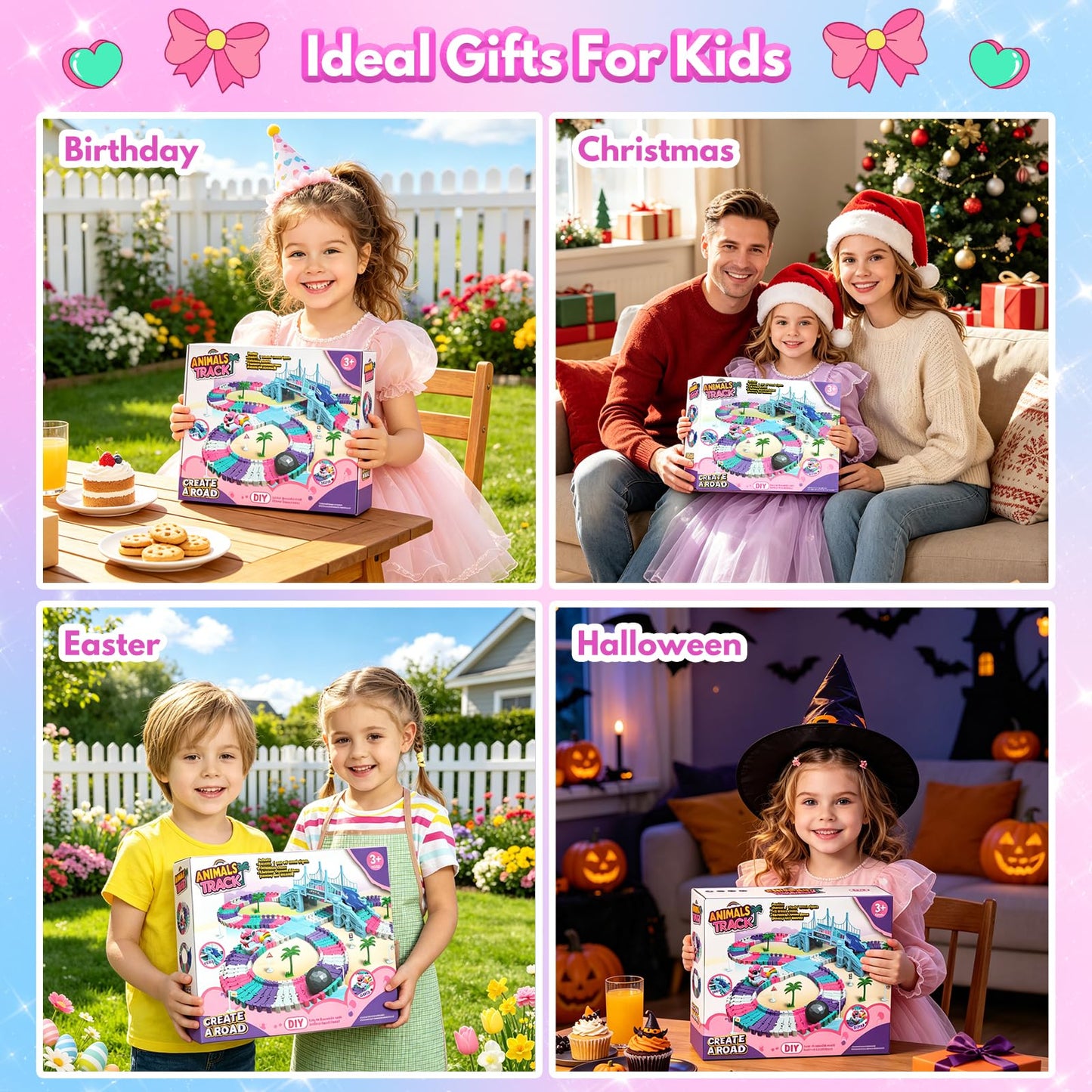 Kids Toys for 3 4 5 Year Old Girls Gifts: 194PCS Unicorn & Shark Flexible Race Track Set | Toy Car Track for Toddler Girl Toys Age 3-6 | Race Track for 5 Year Old Girl Birthday Gift Ideas
