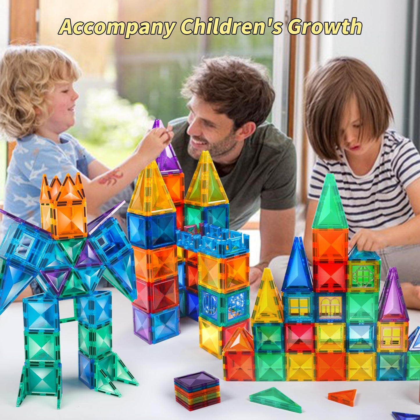 TOKBLOK Clear Diamond Magnetic Tiles – 64-Piece STEM Learning Building Blocks for Kids Ages 3-8 | Educational Montessori Toy for Toddlers, Boys & Girls (Starter Set)
