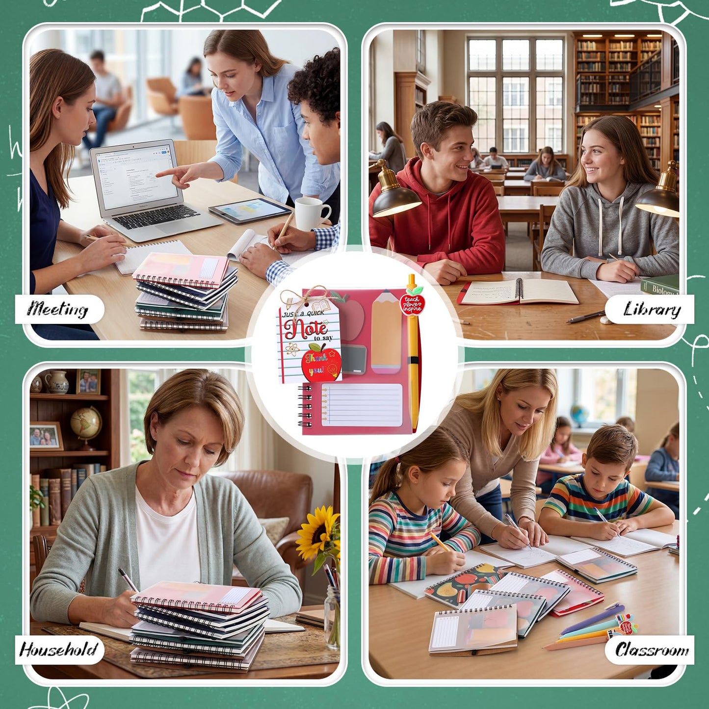 Crtiin 24 Sets Back to School Teacher Gifts Bulk, Spiral Notebooks with Sticky Notes Pens Gift Bags First Day of School Appreciation Stationery Set for Teacher Classroom Office Supplies
