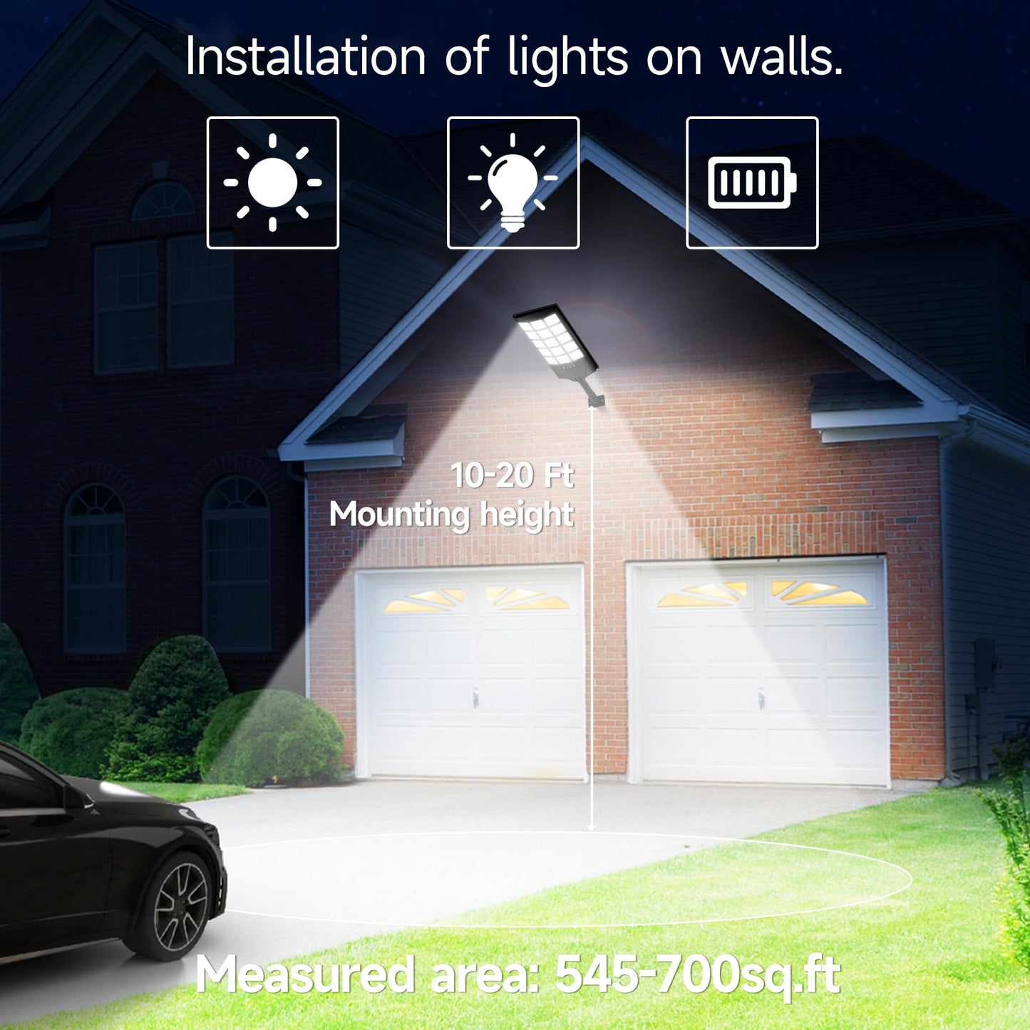Aqraou Solar Lights Outdoor Waterproof, 6500K Dusk to Dawn Solar Street Light Motion Sensor with Remote Control, LED Security Light for Outside Garden Yard Parking Lot, Oudoor Flood Lights, 2PACK