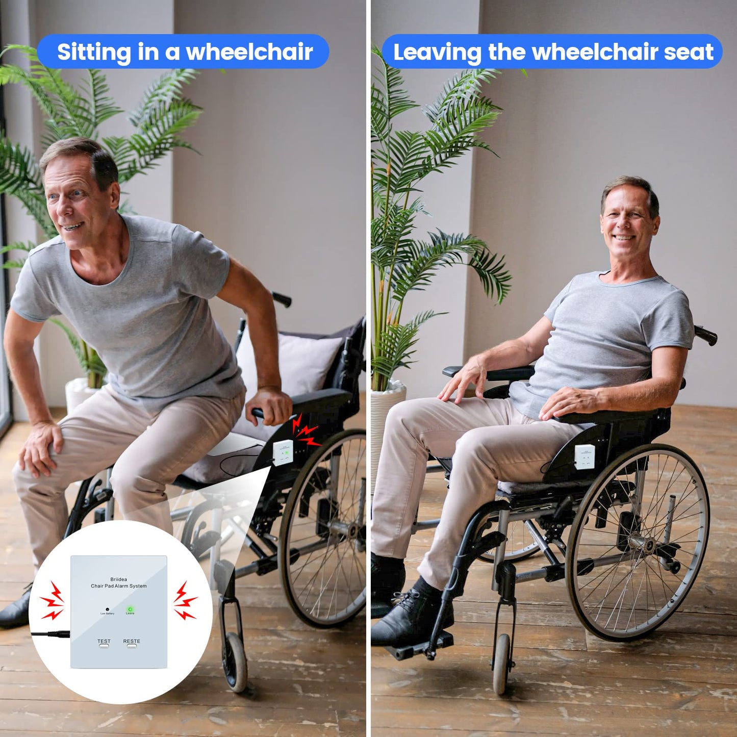 Chair Alarm for Elderly Dementia Patients, Briidea Chair Alarms and Fall Prevention for Elderly, Dual Protection of Lighting and Sound, Easy to Clean, Protecting The Safety of Wheelchair Users