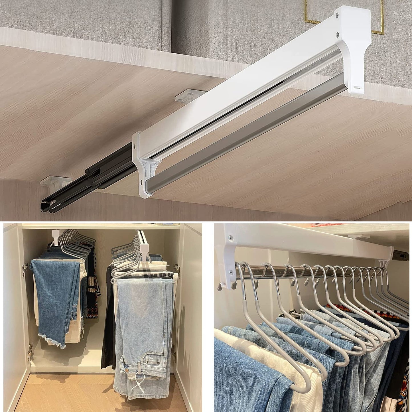 MAFAGE Pull Out Closet Valet Rod, Adjustable Sliding Heavy Duty Steel Top Mounted Clothes Storage Hanger Rail for Closet Wardrobe (347mm/13.7inch)