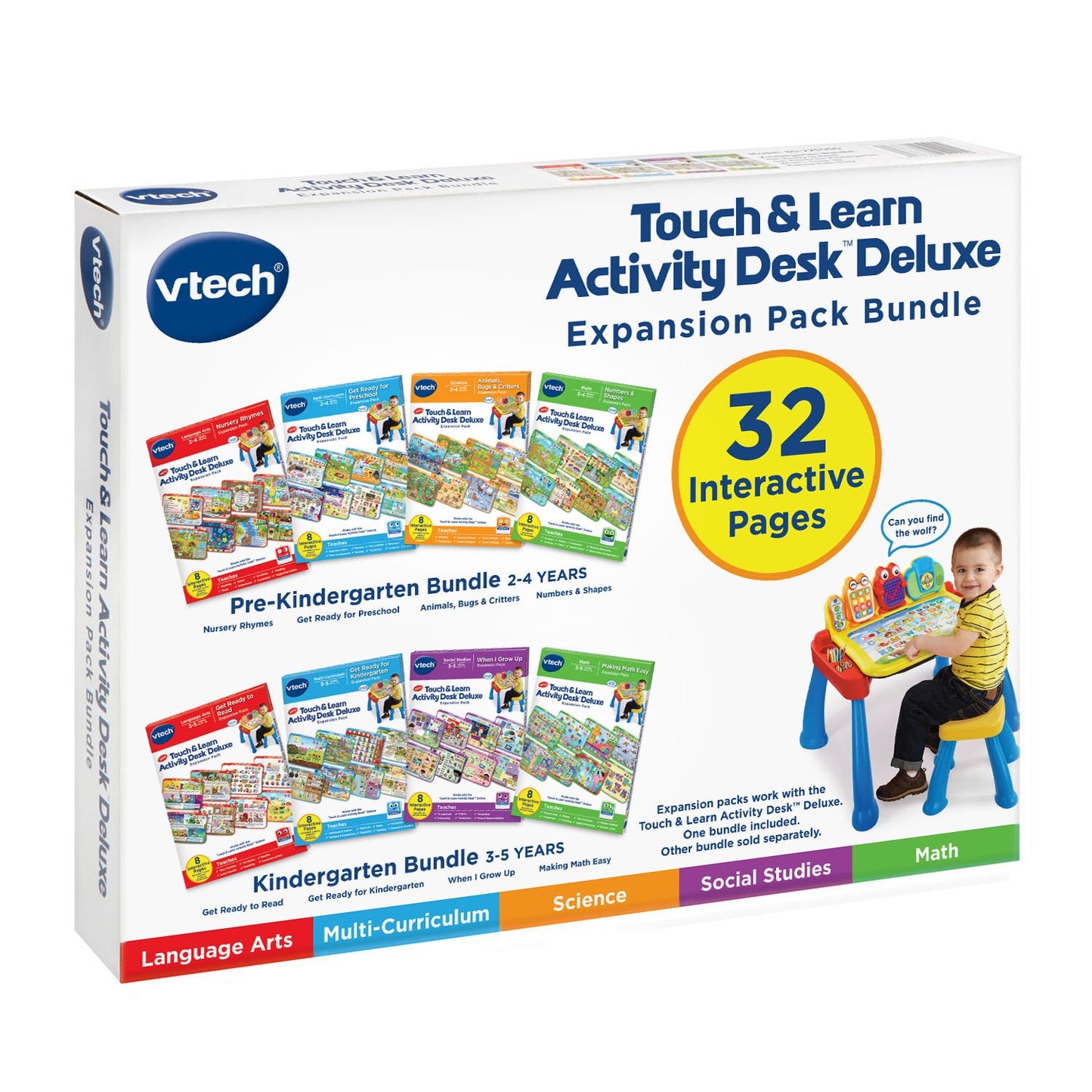 VTech Touch and Learn Activity Desk Deluxe 4-in-1 Preschool Bundle Expansion Pack II for Age 3-5, White