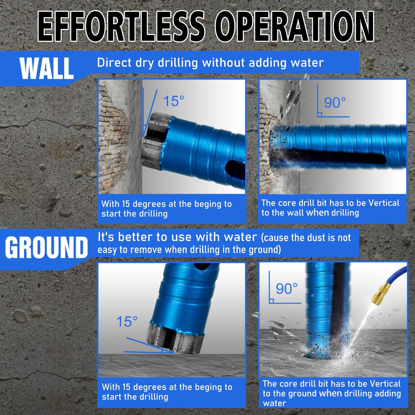 SALI Diamond Core Drill Bits 3 1/2" Diameter 10"/254mm Drilling Depth 5/8-11" Thread Core Bit Turbo Laser-Welded Segments for Cured Concrete with Brick, Block, Masonry, with Two Adapters