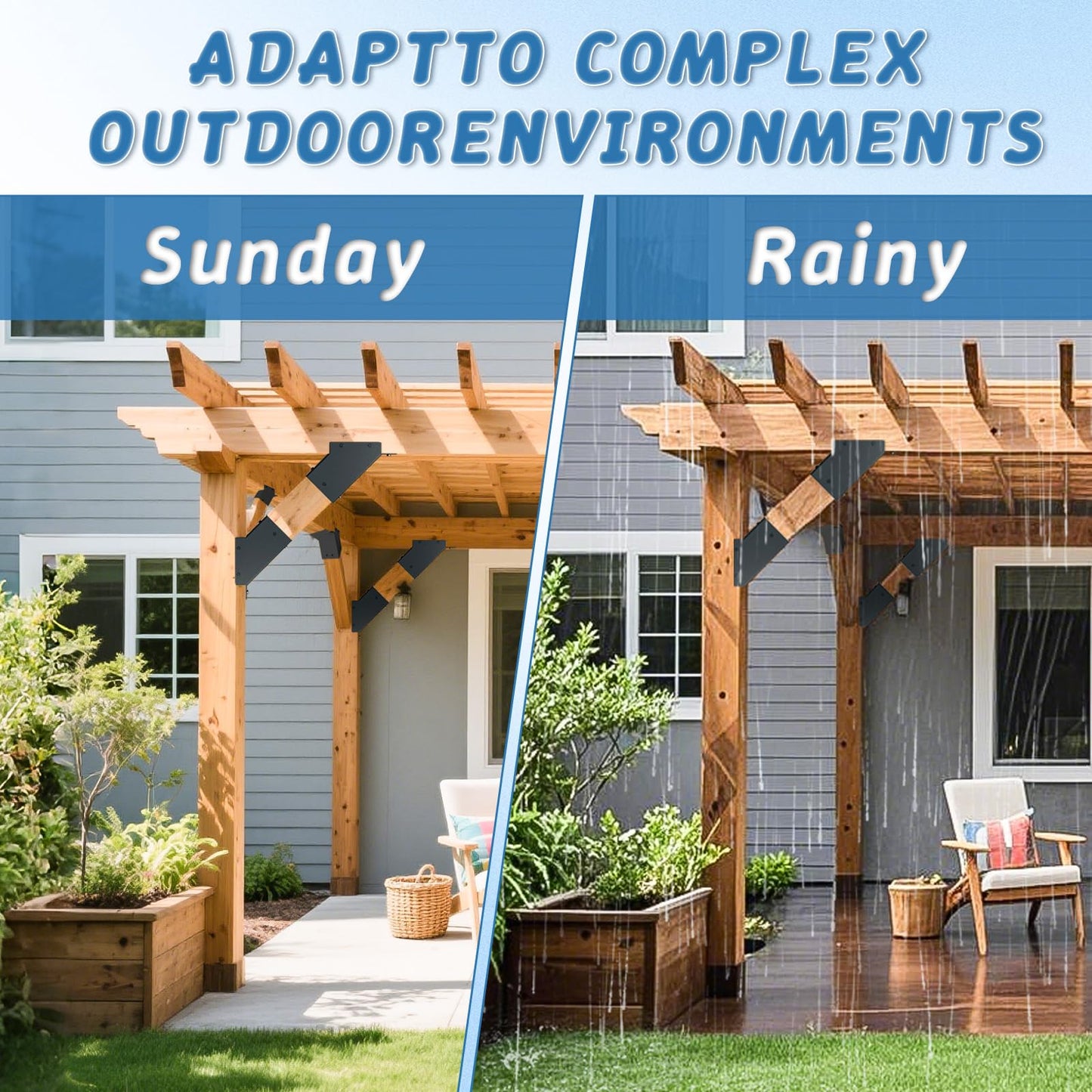 8 Pcs Pergola Brackets, 45-Degree Angle Bracket,4x4 (Actual 3.6‘’x3.6‘’) Corner Support Brackets, Pergola Kit for Gazebo, Deck Porch, Trellis Support Bracket Kit (Black).