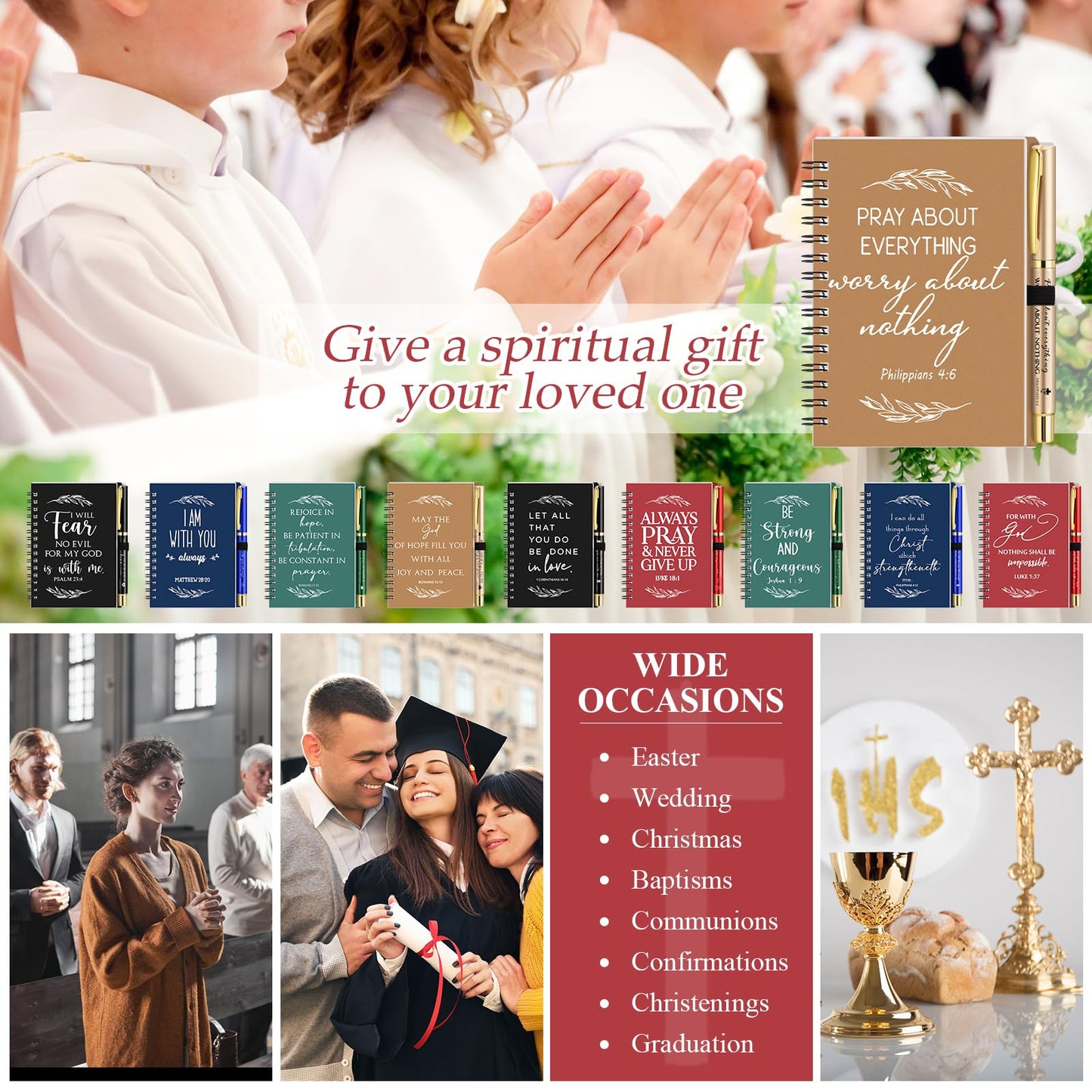 Kosiz 160 Pcs/80 Set Christian Gift Bulk Include Spiral Notebook and Bible Verse Ballpoint Pen Prayer Journal Religious Party Favor Christmas Church Gifts for Women Sunday School Family (Multicolor)