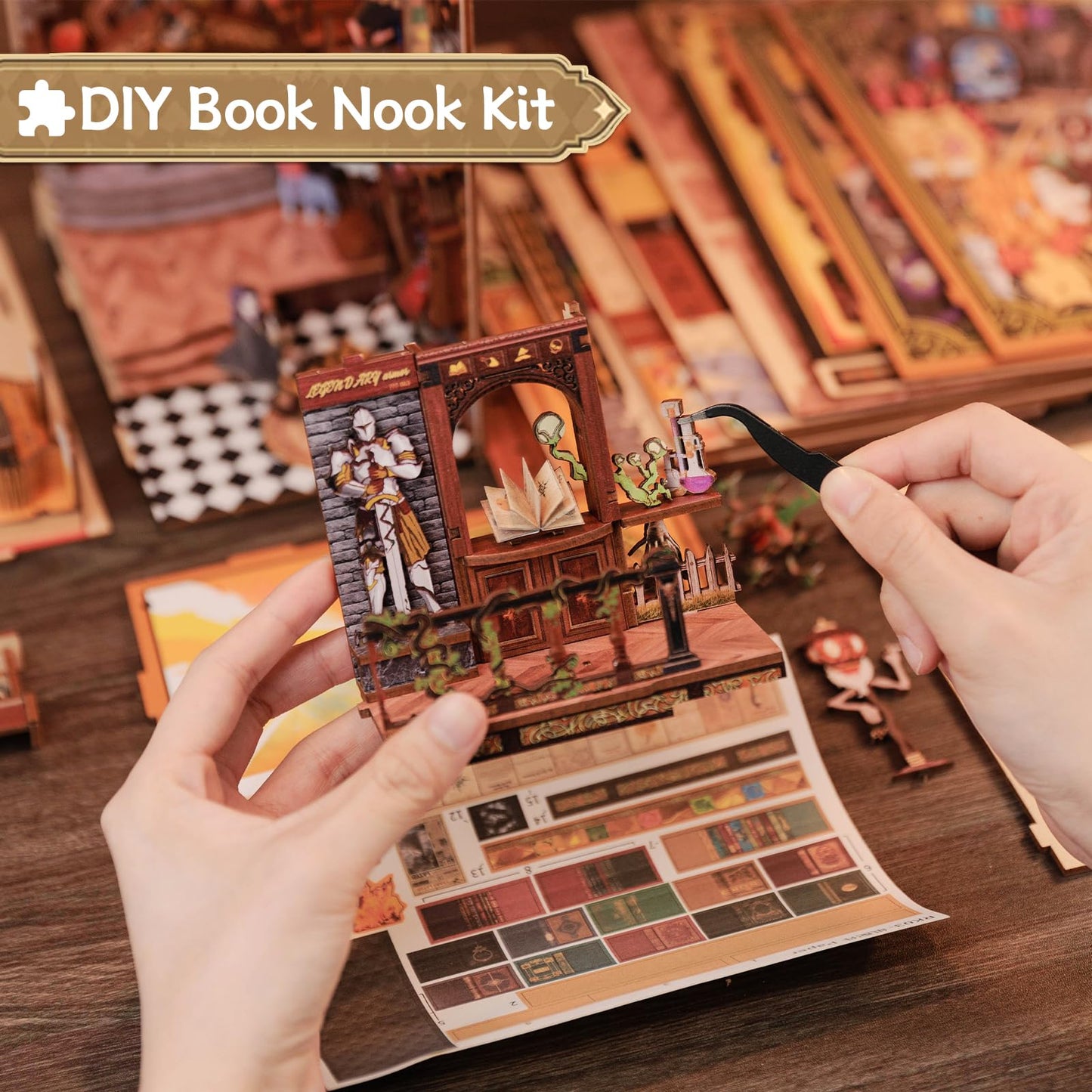 CUTEBEE Book Nook Kit, DIY Booknook Miniature House Tiny House 3D Wooden Puzzle Dollhouse Kit for Adults and Teens, Bookshelf Insert Decor, DIY Craft Gift Squirrels Collector