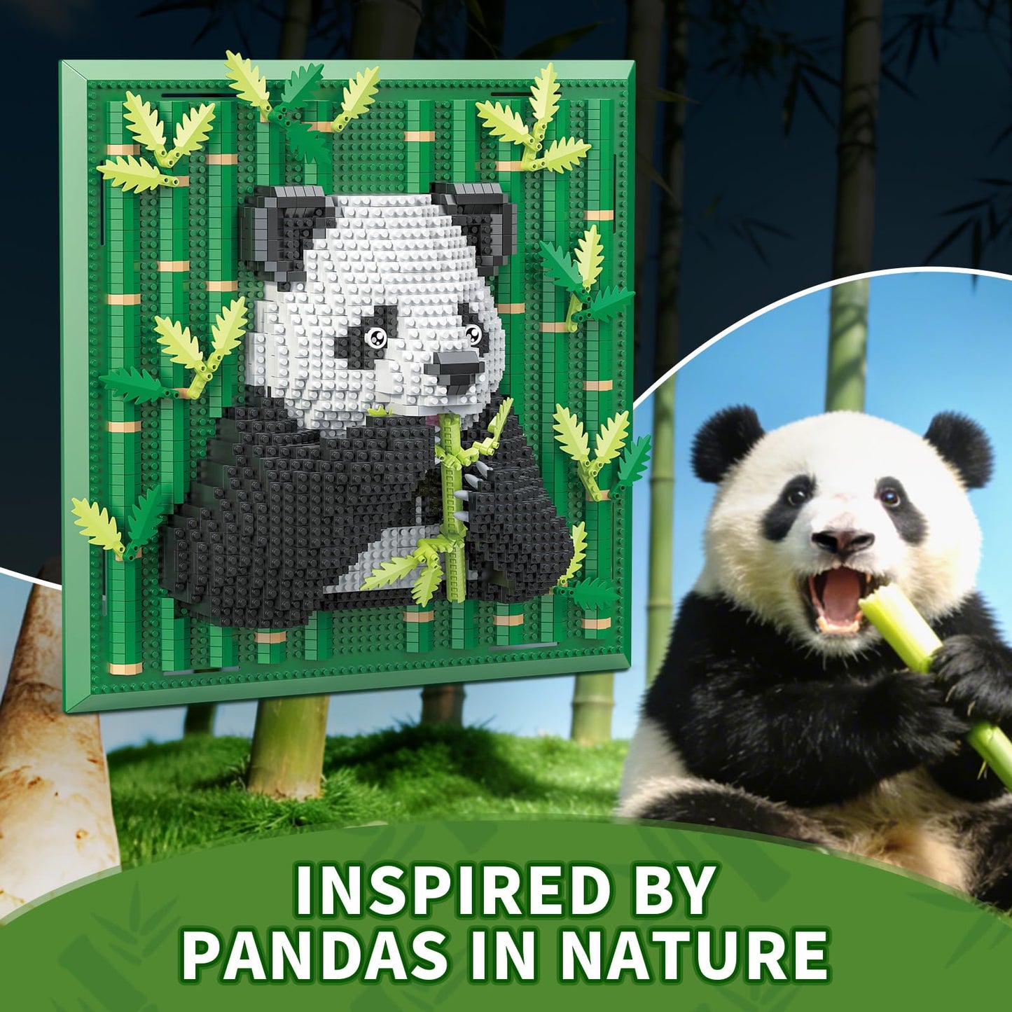 GHQYTPR Panda Animal 3D Wall Art Micro Mini Building Block Set 1142 Pcs Framed Bamboo Bear Model Kit for Adults & Teens Creative Desktop Decor & Wall Hanging Display Gift