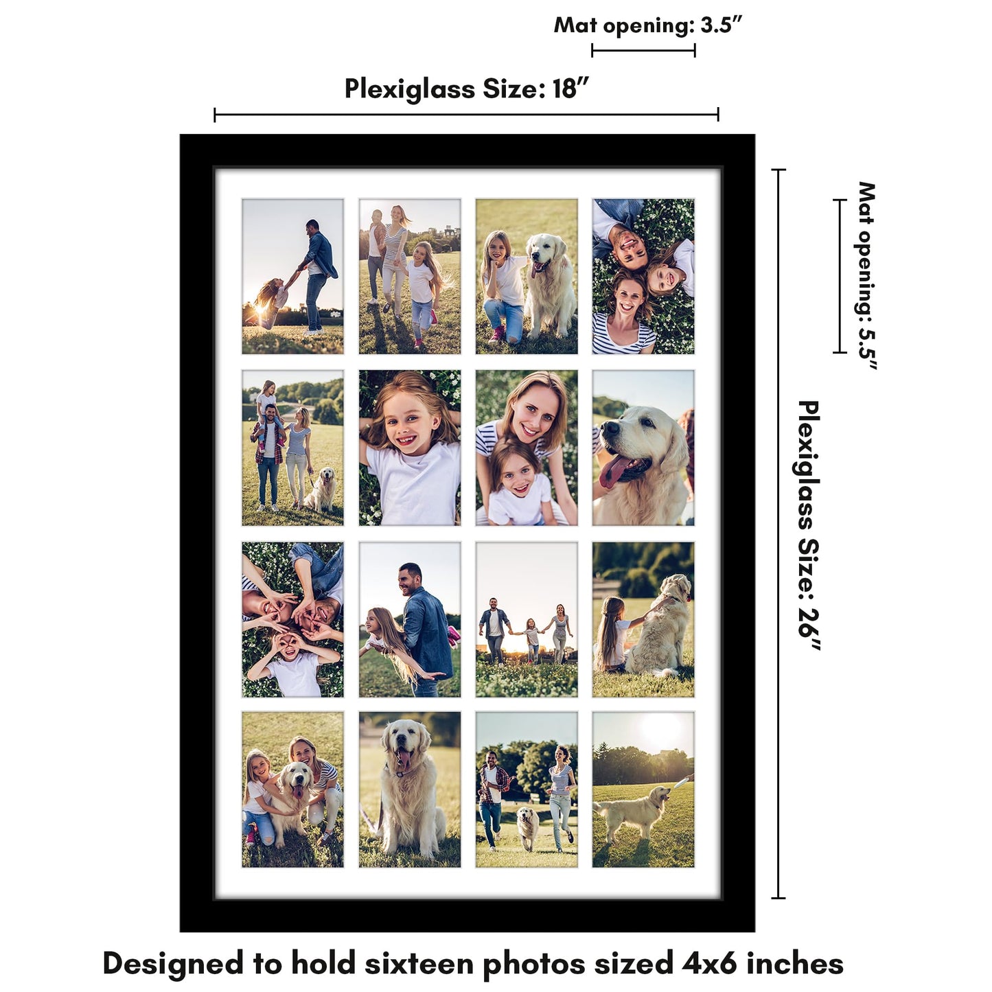 Americanflat 4x6 Collage Picture Frame with Polished Plexiglass - Multi Picture Frames Fit Sixteen 4x6 Photos or Use as One 18x26 Poster Frame for Wall Display - Signature Collection - Black