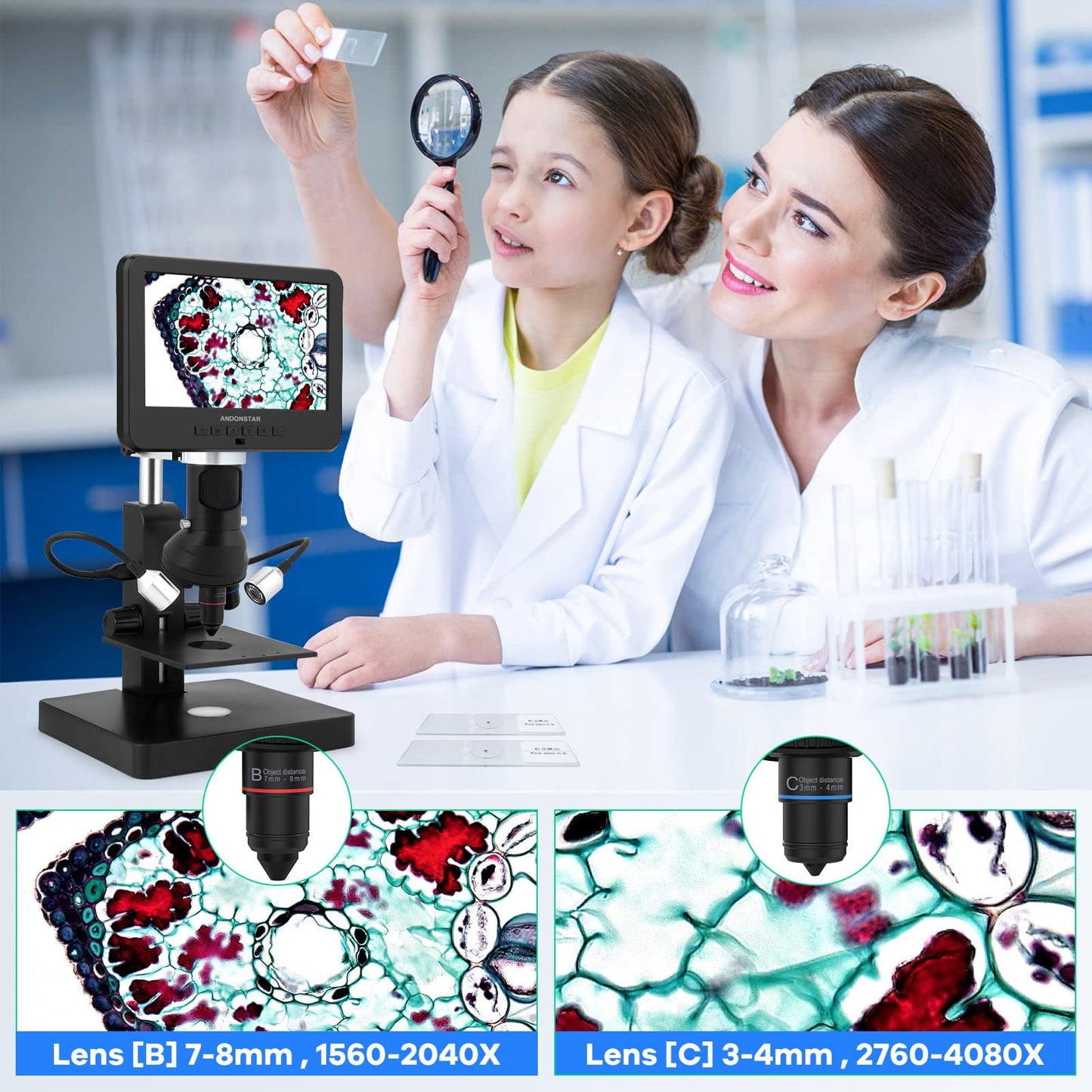 Andonstar AD246SP 4000X UHD 2160P HDMI Digital Microscope for Biological Microscope Kit,PCB Soldering Microscope for Phone Watch Repairing
