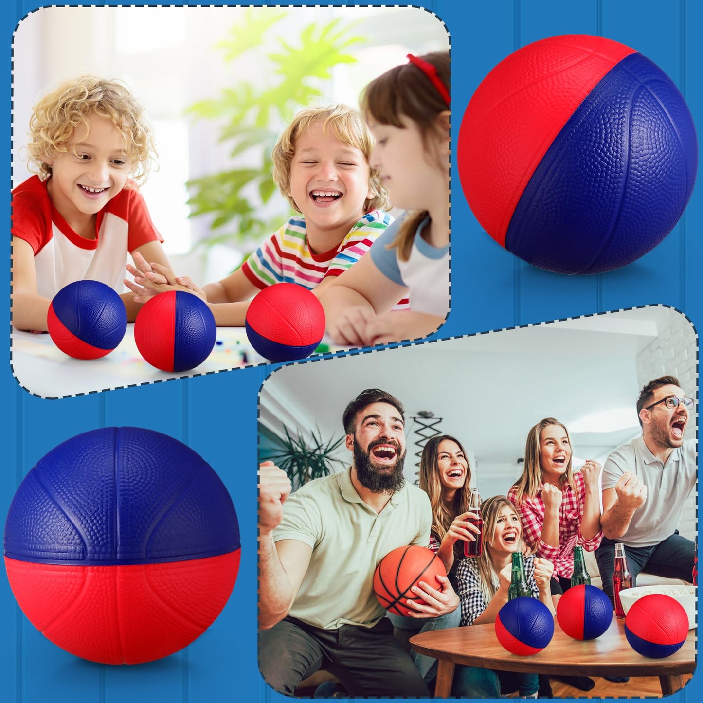JellyArch 6 Pcs Foam Mini Basketball 4 Inch Mini Hoop Ball Small Squeeze Stress Balls Soft Quiet Bouncy Ball Foam Basketball for Indoor Outdoor Sport Theme Party Game Gifts(Blue, Red)