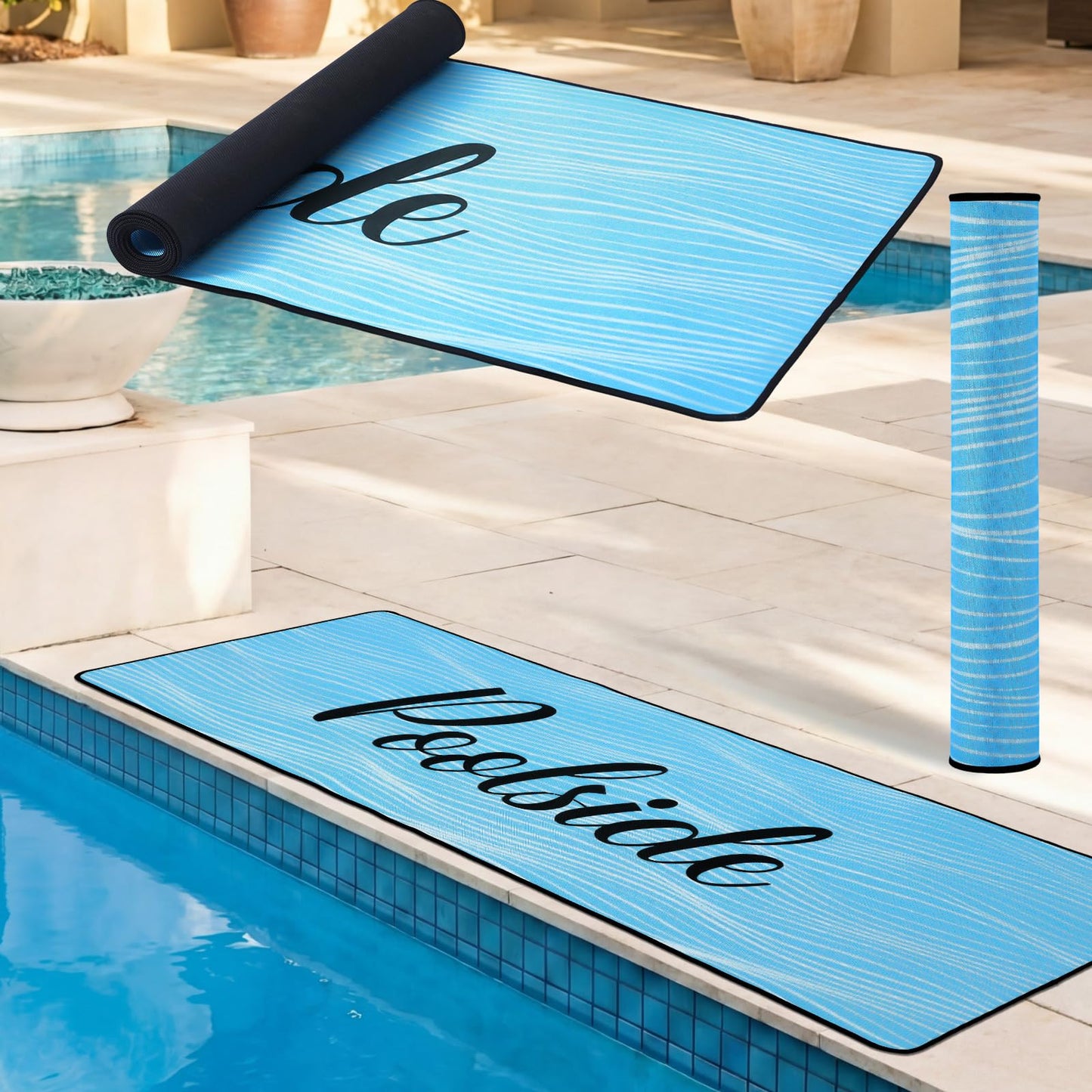 Tinideya Pool Mat Poolside Non Slip Mat Walk Pool Deck Mats Rugs for Floor Outdoor Rubber Mats with Drainage Outdoor and Indoor Dock Safety(Blue,23.62" X 67.72")