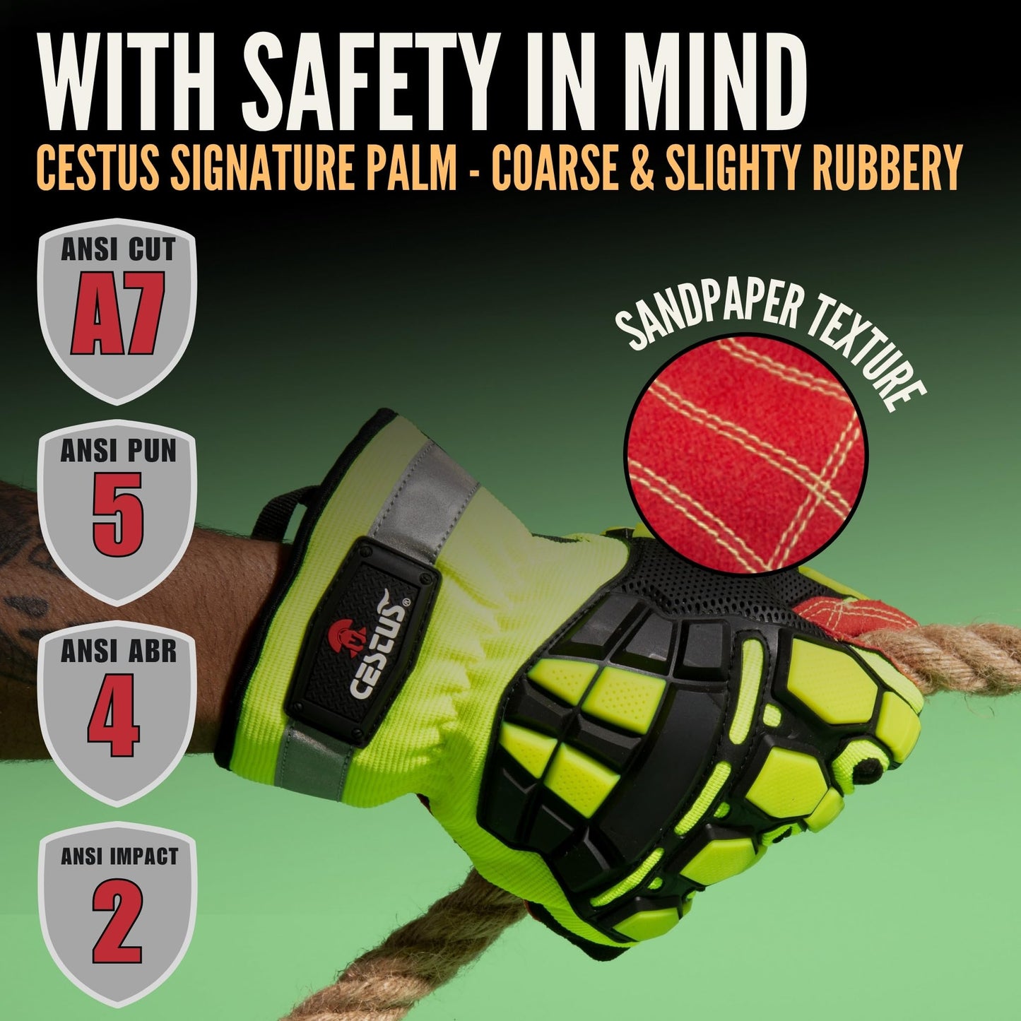 Cestus Deep III Pro, Heavy Duty Extrication Gloves, ANSI A7 Cut Resistant Impact Gloves for Construction Demolition Recycling (Large)