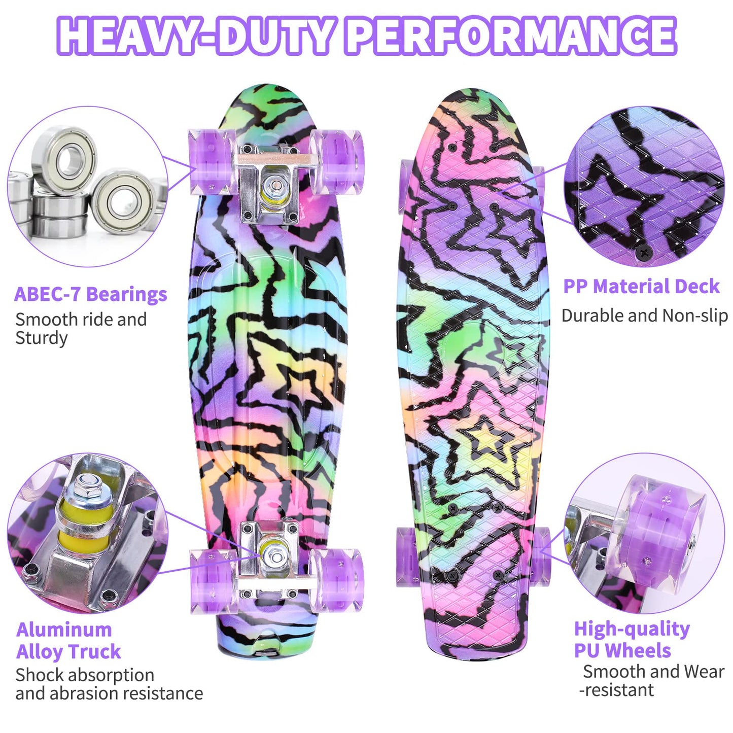 Kqpoinw Kids Skateboard,22" Complete Skateboards for Kids,Teens,Girls,Beginners,Skate Board,Purple Skateboards with Colorful LED Light up Wheels,Skate Tool, Ideal Gift for Girls,Kids