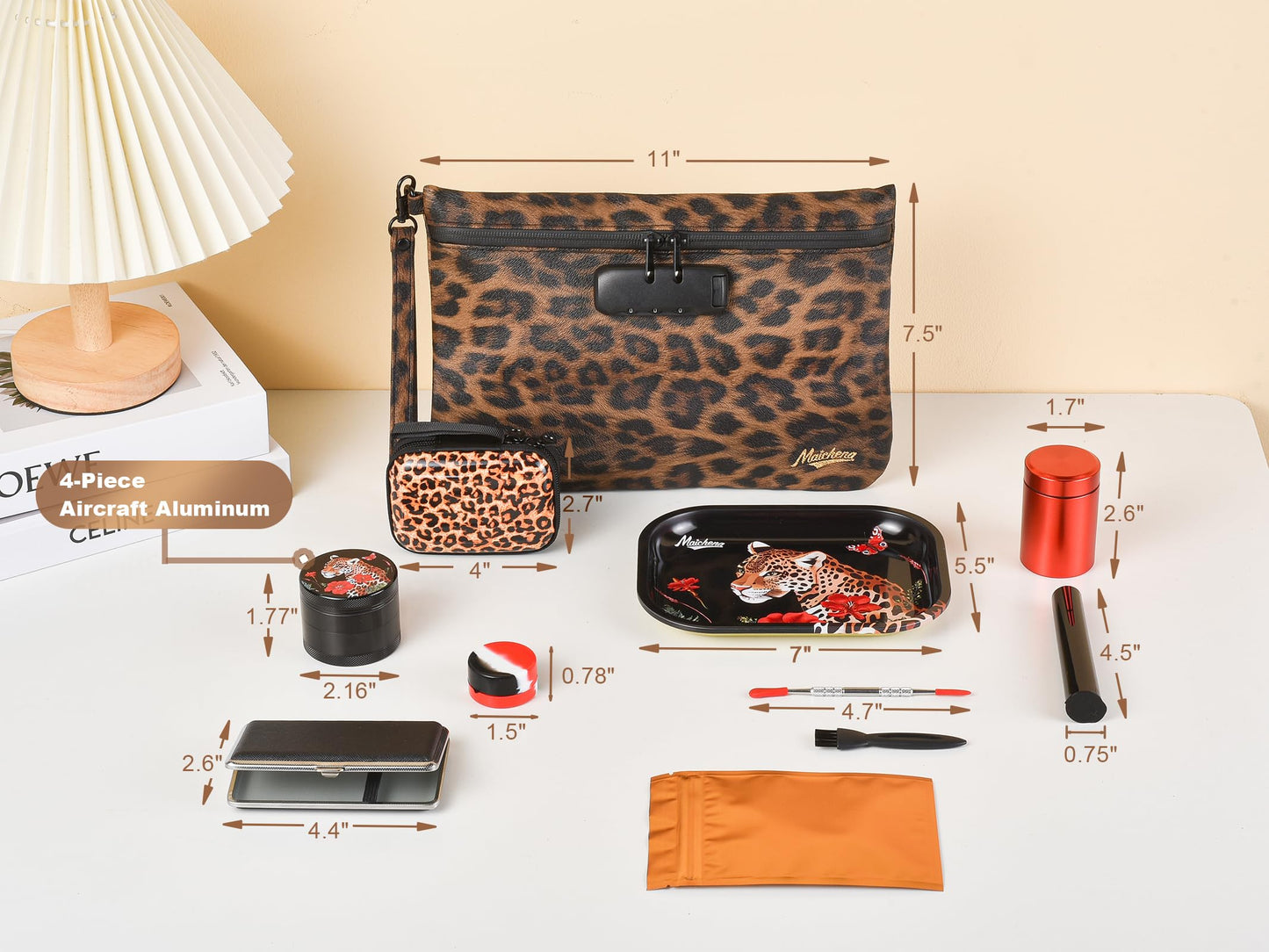 MAICHENG Storage Bag with Combination Lock and Accessories Travel Medicine Bag Container Money Cosmetic Organizer Great Christmas Gifts for Women Leopard