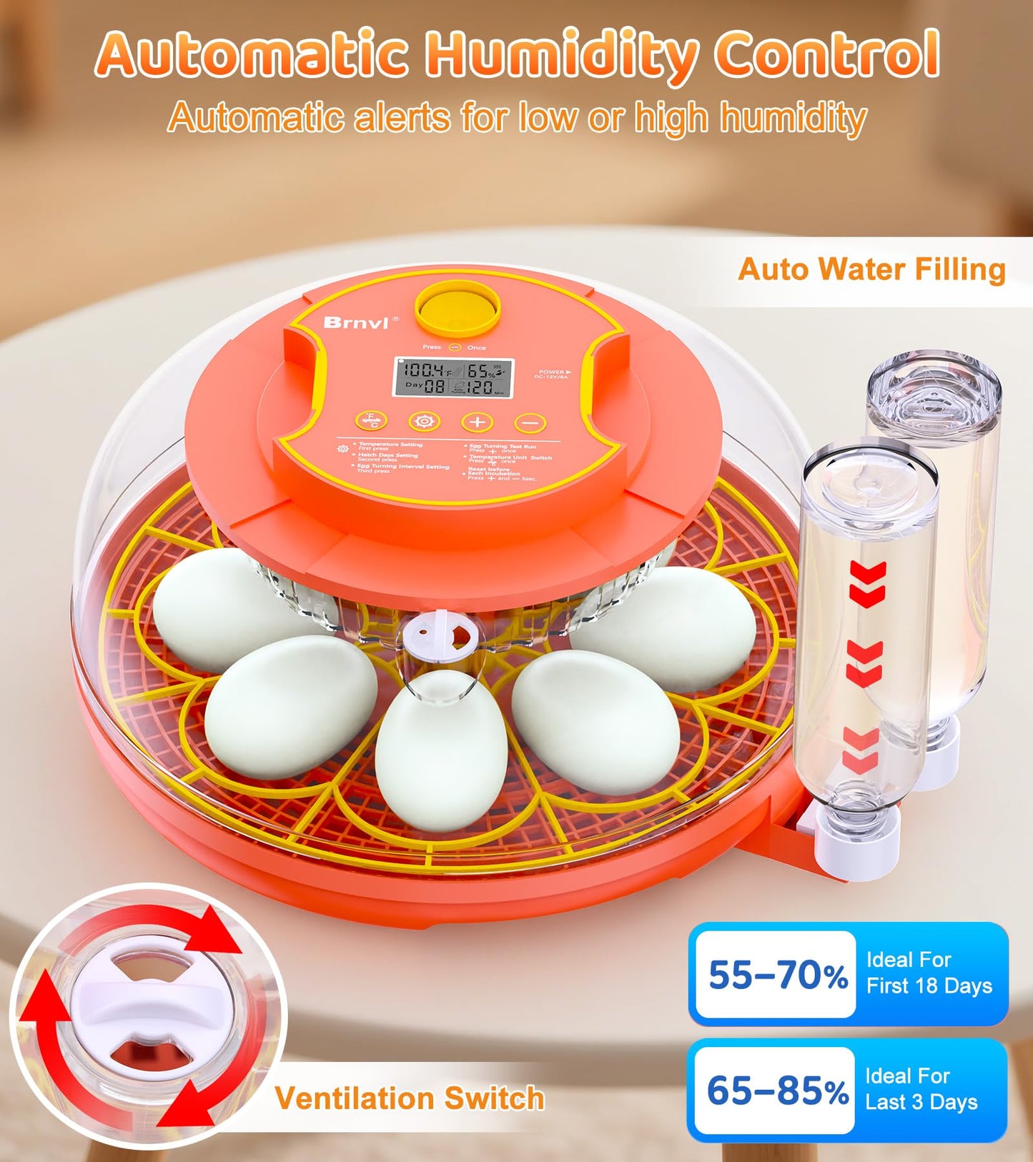 18 Egg Incubator with Automatic Egg Turning, Digital Temperature Humidity Control, Incubator for Hatching Eggs, 360° View Candler, Chicken, Quail, Duck, Goose, Turkey Incubator for Home & Farm