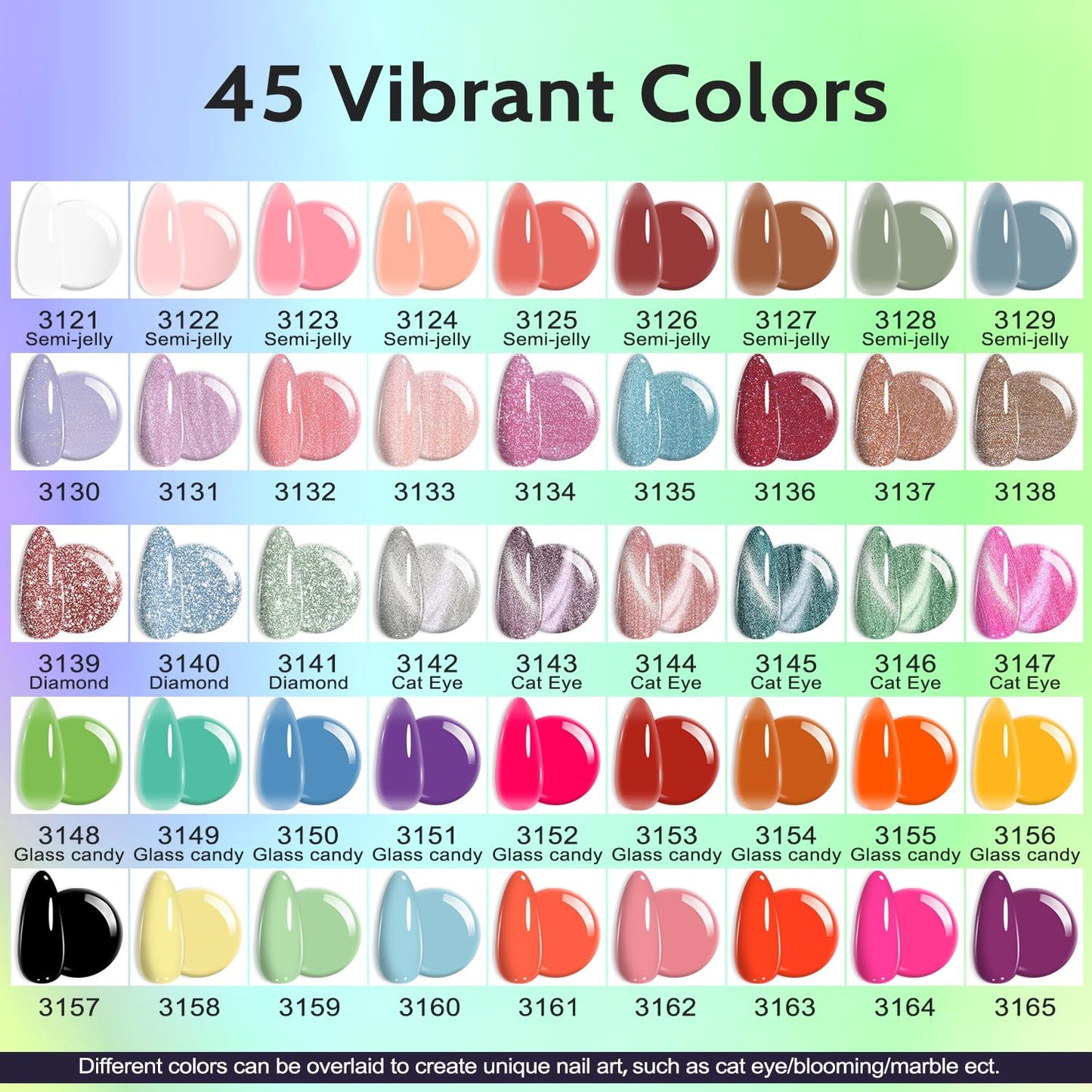 Lavender Violets Gel Nail Polish Kit with U V Light, 45 Colors with Base and Matte & Glossy Top Coat Soak Off All Season Gel Nail Kit Manicure Tools Gifts for Women LA01