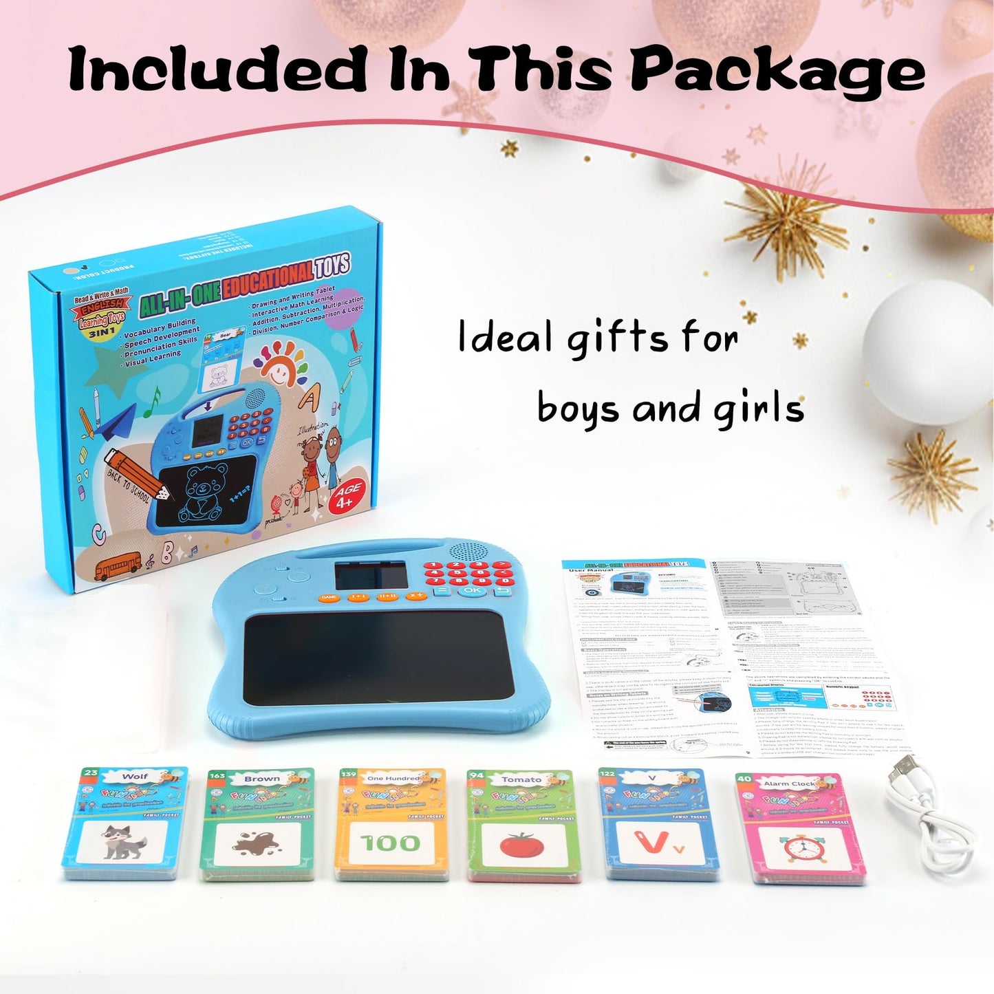 Educational Learning Toys for Kids with Math Games, Talking Flash Cards and Writing Drawing Tablet, Speech Therapy, Autism Sensory Toys, Gifts for