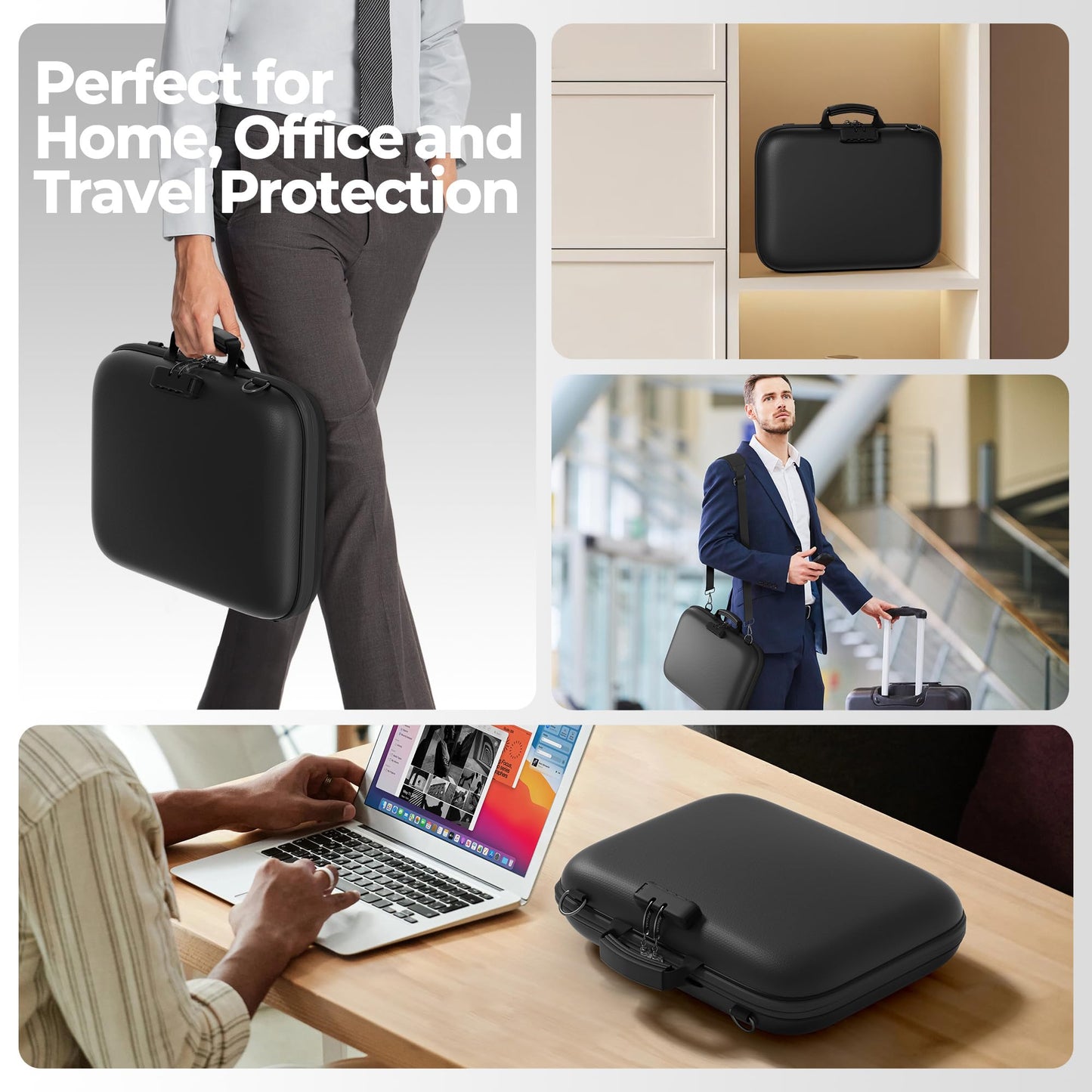 Nacial Fireproof Document Box with Lock & Shoulder Strap, Hard-Shell Fireproof File Organizer with 13 Pocket Accordion File Folder, Portable Safe Storage for Important Documents, Laptop, Black