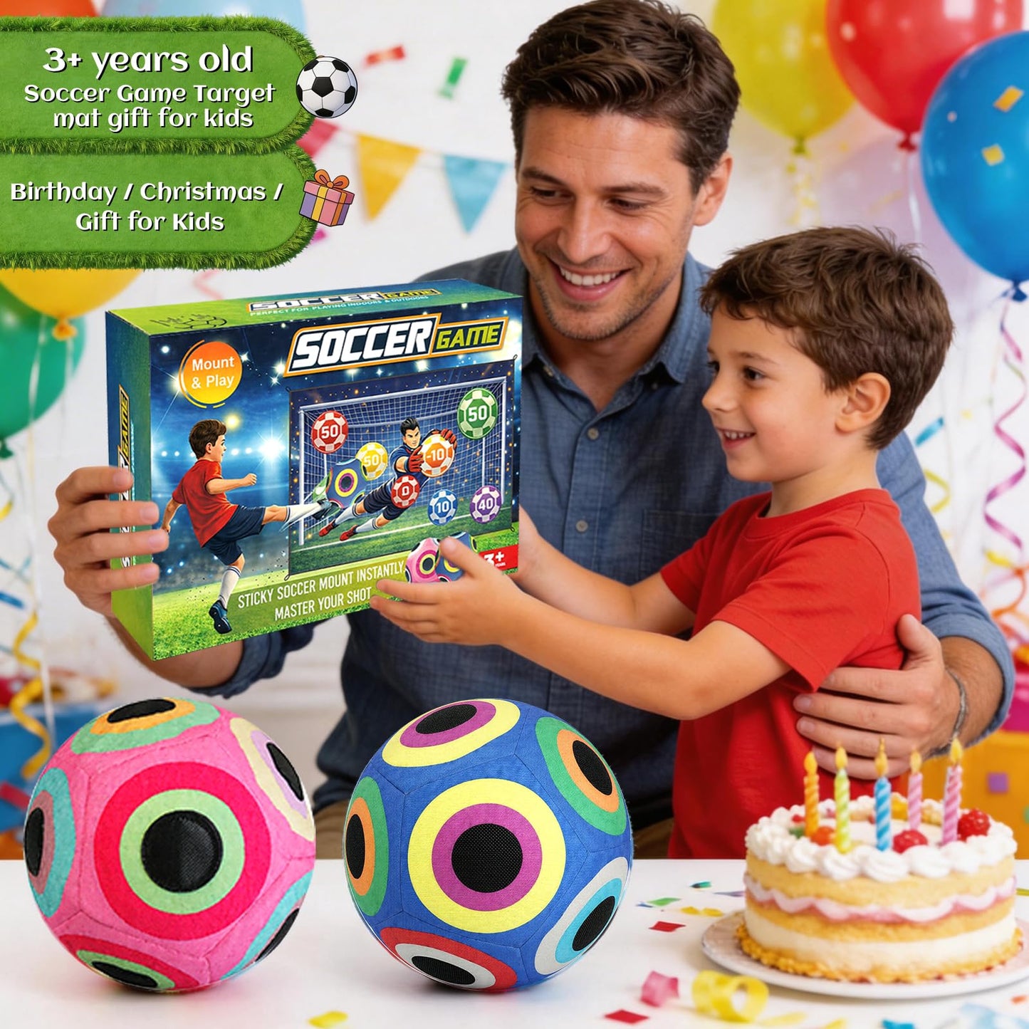 CARDOBIR Soccer Ball Game Mat Set for Kids, Sticky Soccer Target Game with 59 x 39 in Flannel Mat, Scoreboard and 2 Balls, Indoor Outdoor Soccer Toys for Ages 3–8 (Medium)