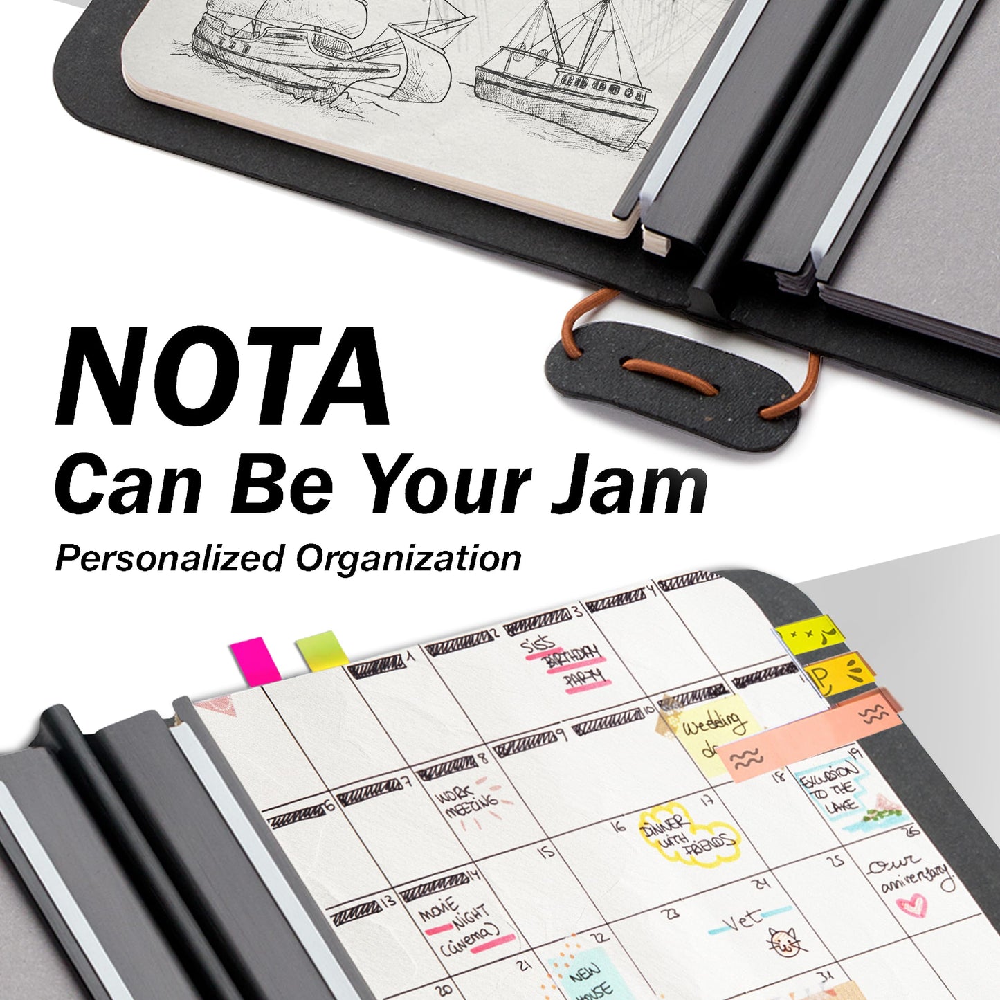 ANTOU BOOK NOTA Recycled Leather Magnetic Binder Journal Notebook, Refillable A6 Writing Planners, 5.3" x 6.9" - Daily