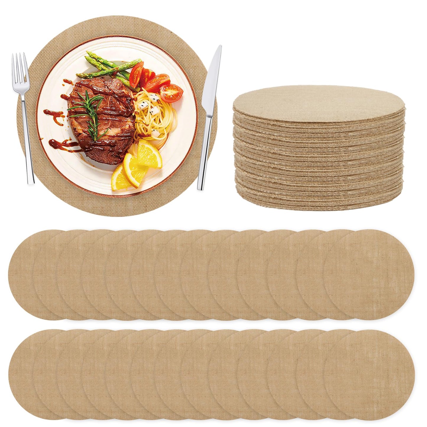 80 PCS Round Burlap Placemats 11.8 Inch Jute Rustic Place Mats Fall Reusable Table Mats Heat Resistant Round Table Mats Farmhouse Placemats Rustic Table Decorations for Dinner Holiday Supplies