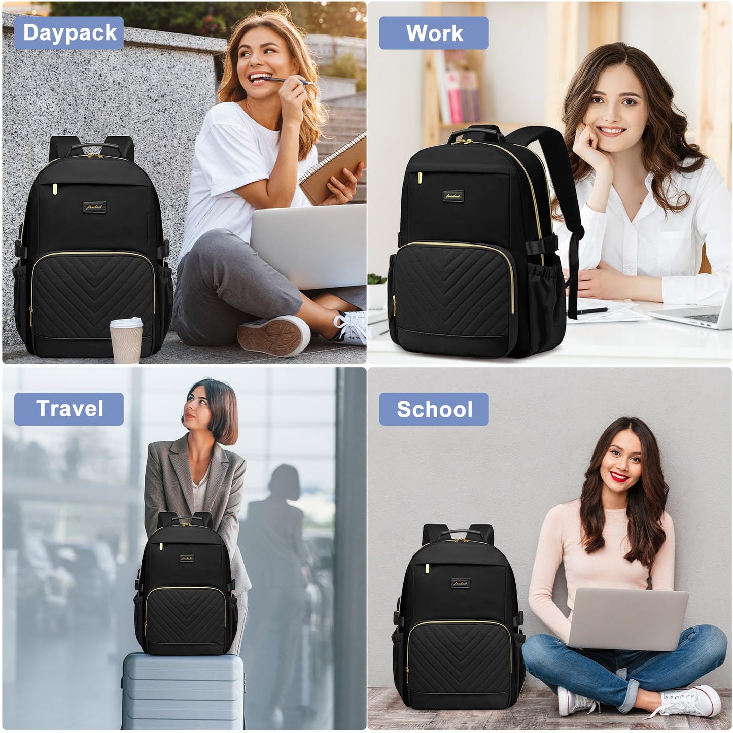 Laptop Backpack for Women Bookbag: 15.6 inch Work School Backpacks with Pouch Pocket for Large Capacity Cup & USB Charger College Book Bag Travel Business Nurse Teacher Bookbags Anti-theft Back Pack