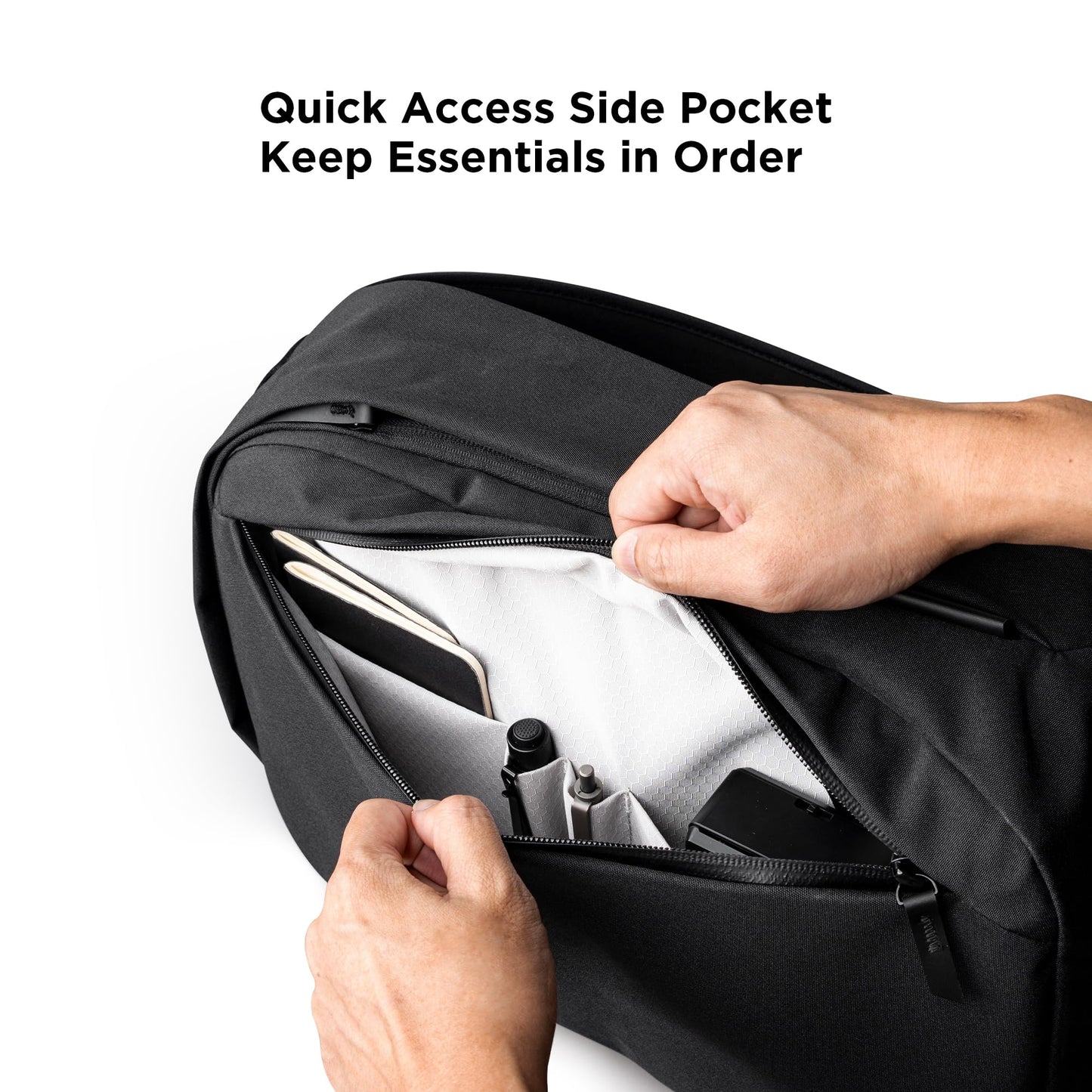 ALPAKA Metro Backpack -12L Fits a Thin 14" Laptop Small Backpack, Soft Touch Fleece Lined Laptop Sleeve, Wide Opening Main Zippered Compartment, Weather Resistant Fabric. Black Axoflux 300D