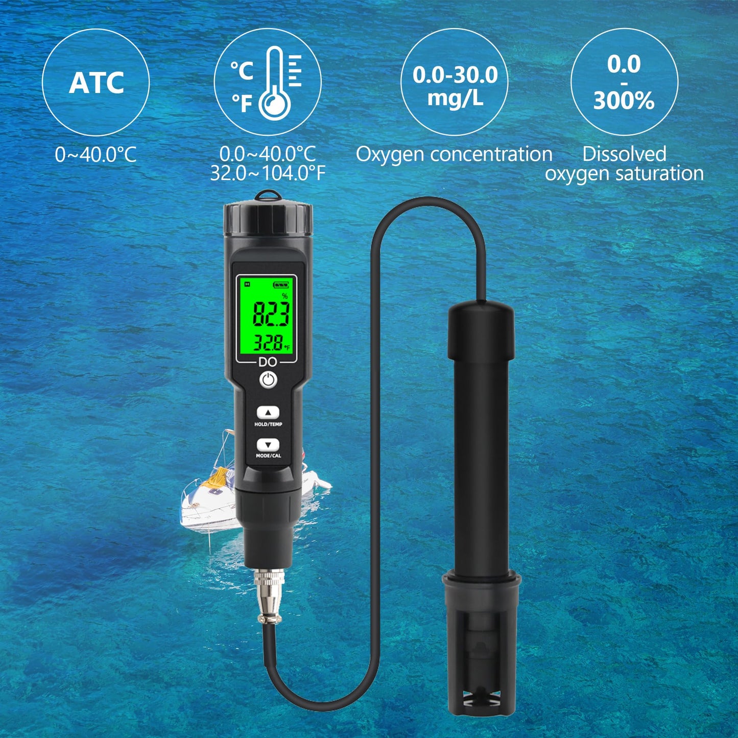 Rowyet Dissolved Oxygen Meter with ATC,Portable Dissolved Oxygen Test Kit Range 0.0-40mg/L,DO Meter with Electrode Filling Fluid,Water Test Kit for Swimming Pools,Aquarium,Fish Pond.