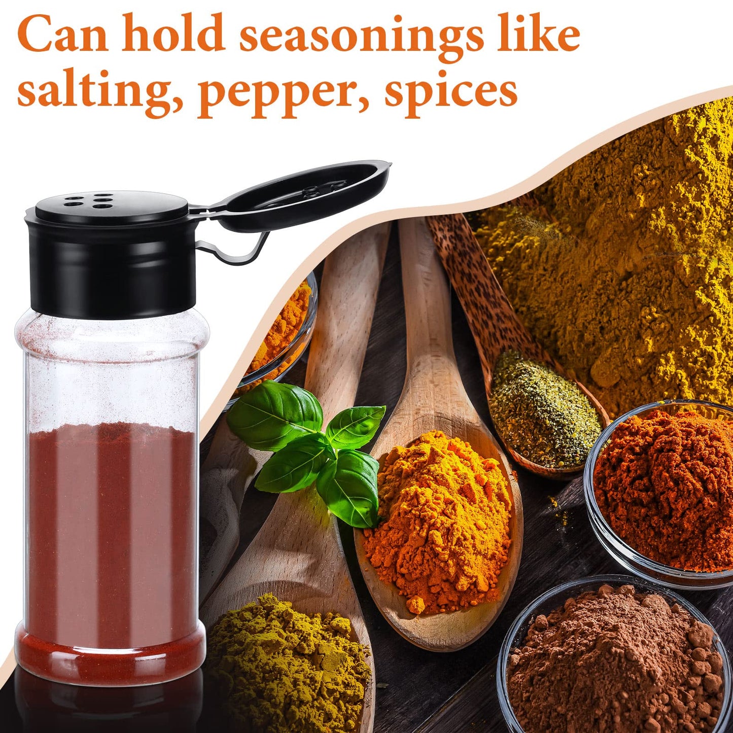 Amyhill 100 Pcs Plastic Spice Bottles Spice Jars Seasoning Jars Shaker Plastic Jars 3.3 Oz/ 100ml Seasoning Shaker with Shaker Lids(Black Lid)