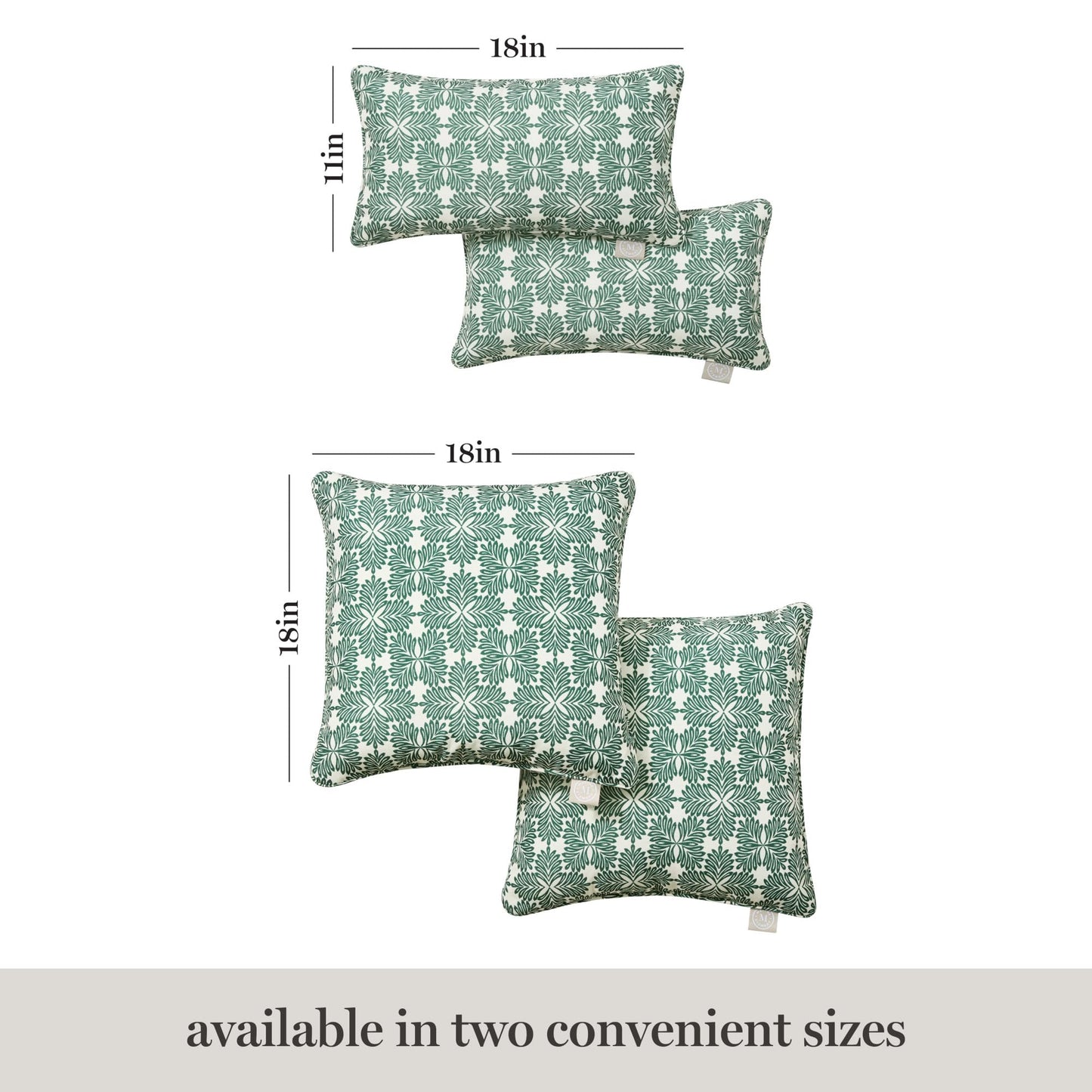 Martha Stewart Tulum Indoor Outdoor Decorative Lumbar Pillow 2-Pack Set, UV Fade Resistant, Water Repellent, Printed Modern Design, Green, 11"x18"