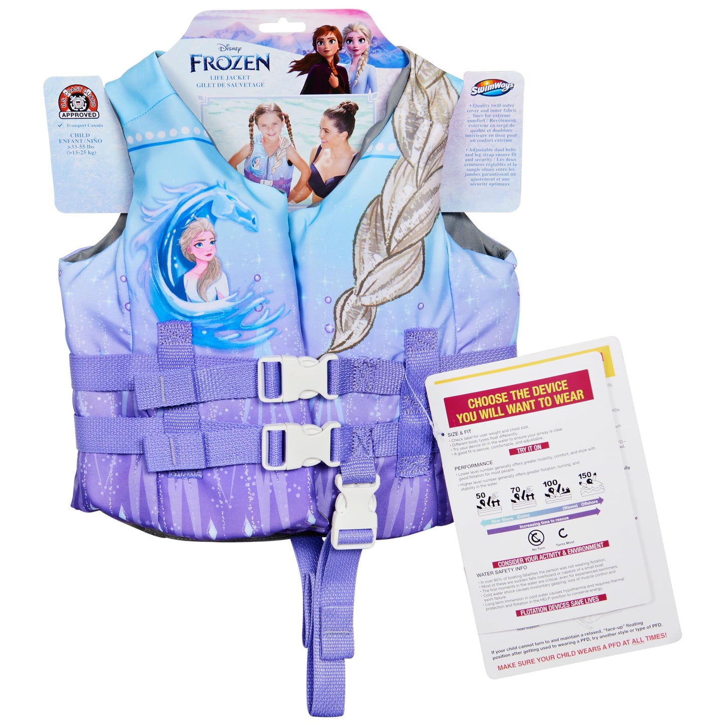 SwimWays Disney Princess Swim Trainer Life Jacket, US Coast Guard Approved Life Vest Kids Swim Vest, Pool Floats & Life Jackets for Kids 33-55 lbs, Elsa