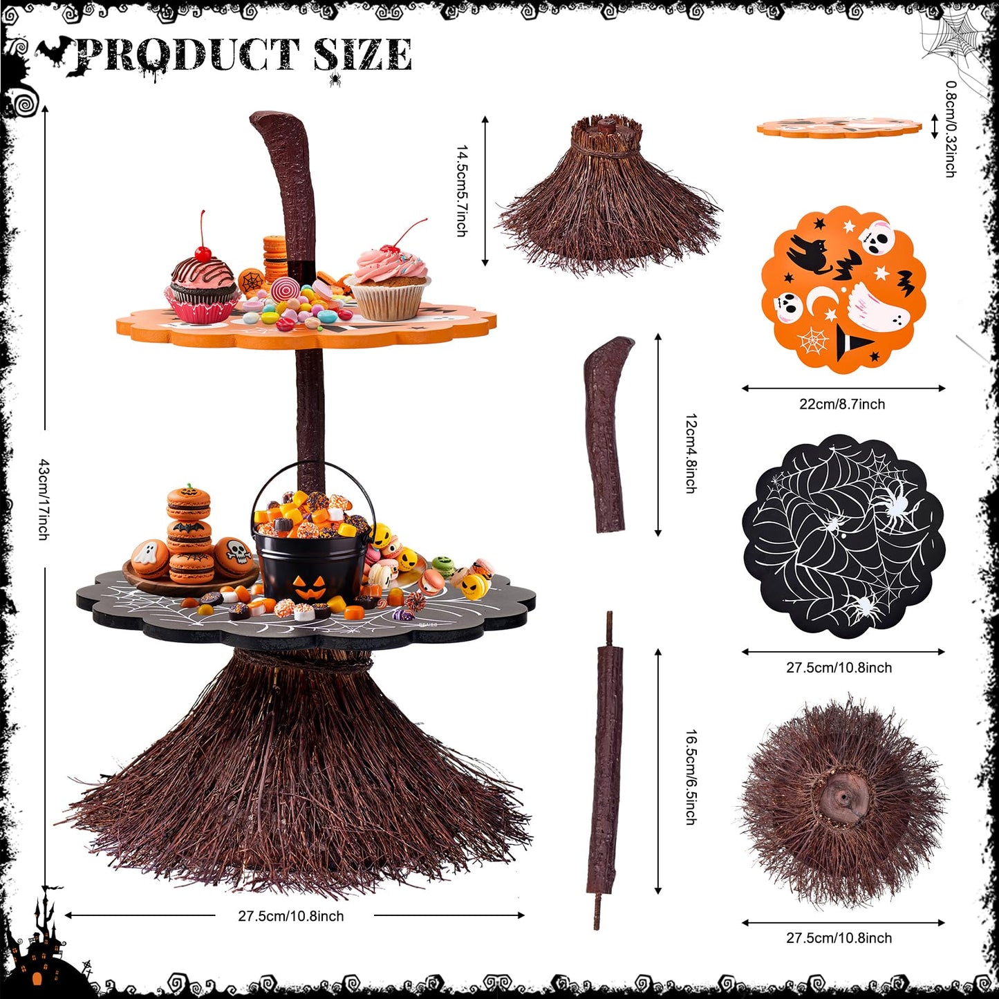antiai 2 Tier Halloween Cupcake Stand Wooden Cake Dessert Stand Party Supplies Food Tray Decorations Ghost Cupcake Holder for Halloween Party Display Serving Dishes