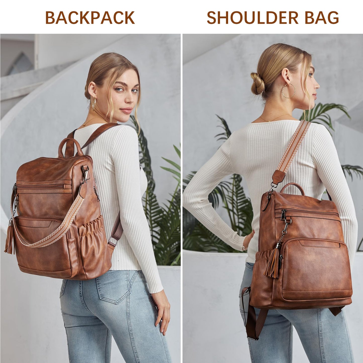 BOSTANTEN PU Leather Laptop Backpack for Women Designer Travel Backpack with Laptop Compartment Ladies Computer Shoulder Bags
