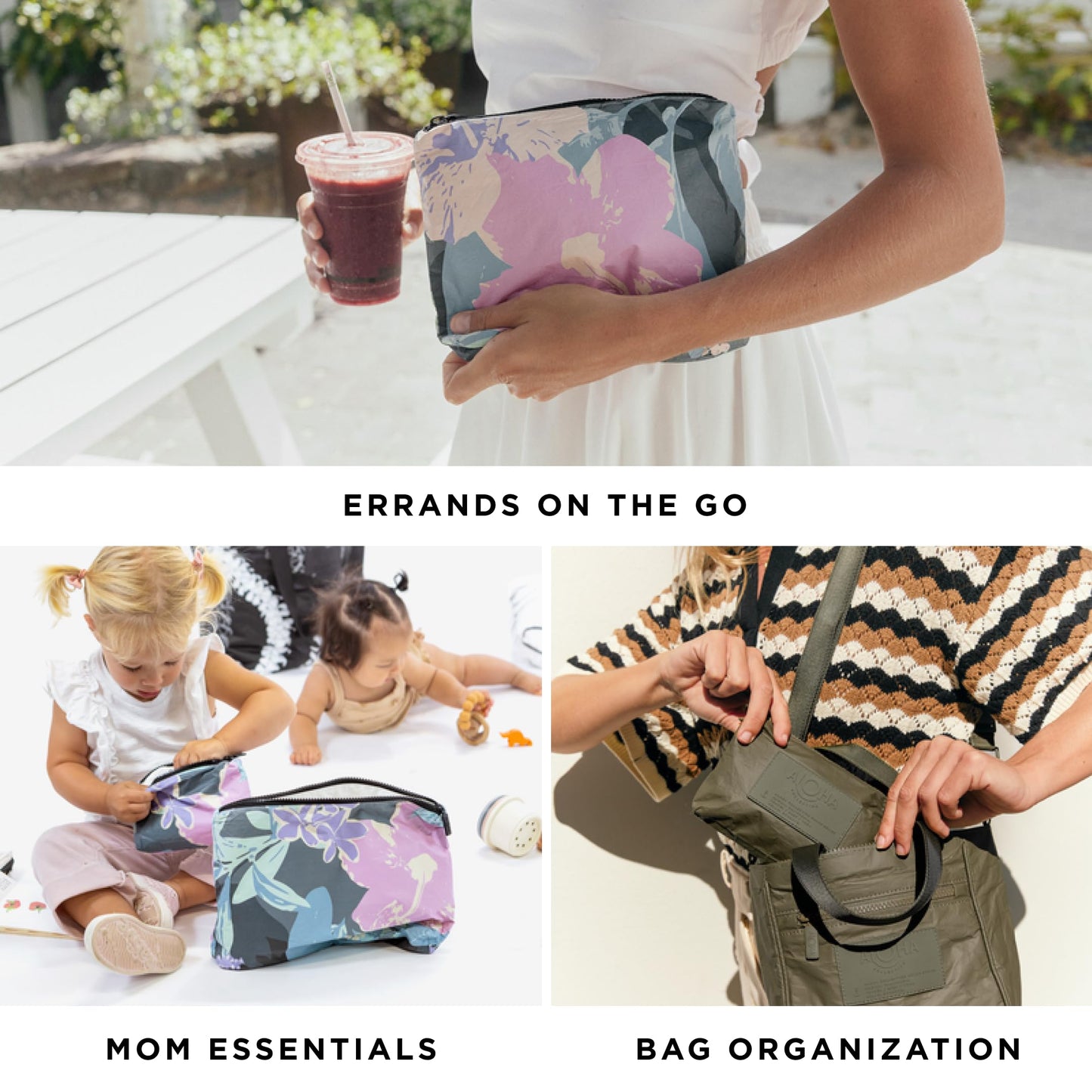 ALOHA Collection Max Pouch, Lightweight, Packable, & Splash-Proof - Durable, Washable, & Reusable Makeup Pouch for Cosmetics, Pool, Beach & Travel, Easy to Clean & Sustainable Material (14.5" x 11.5")