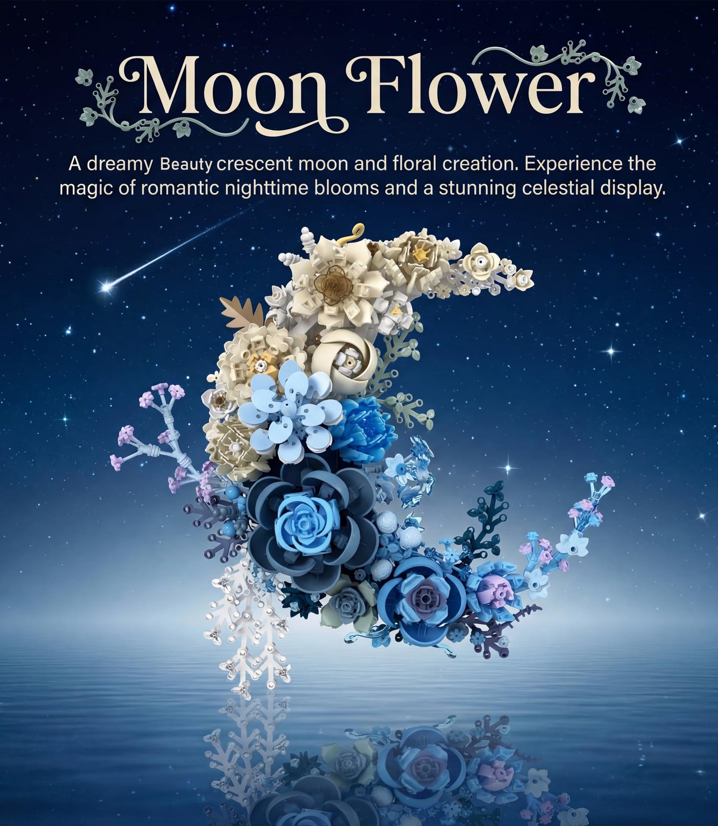 Loyratche Blue Moon Flower House Building Set with Light, Botanical Collection Flowers Treehouse Builidng Block Kit, Compatible with Lego for Adults Creative Gift for Home Décor (1750PCS) (Blue)
