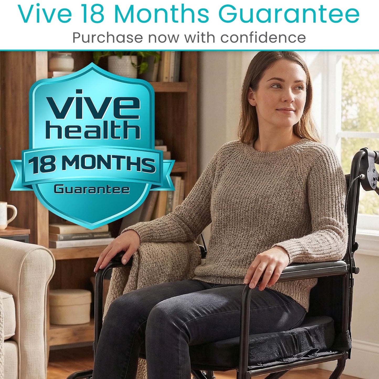 Vive Memory Foam Seat Cushion – Tailbone Pain Relief, Sciatica, Coccyx & Back Support for Office Chair, Car Seat, Wheelchair & Airplane, Water-Resistant Cover, 2-Layer Foam Comfort, Wheelchair (Black)
