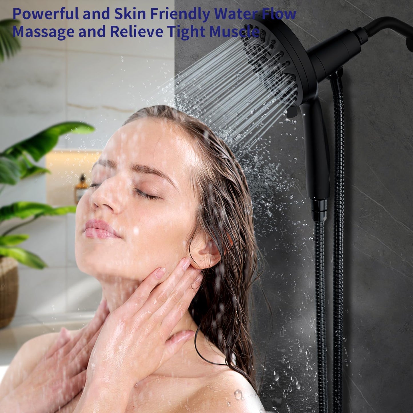 Magnetic Handheld Shower Head with Filter, High Pressure 10-Spray-Mode Detachable Shower Head with 60-Inch Hose, Powerful Hand Held Shower Head for Low Water Pressure(Matte Black)