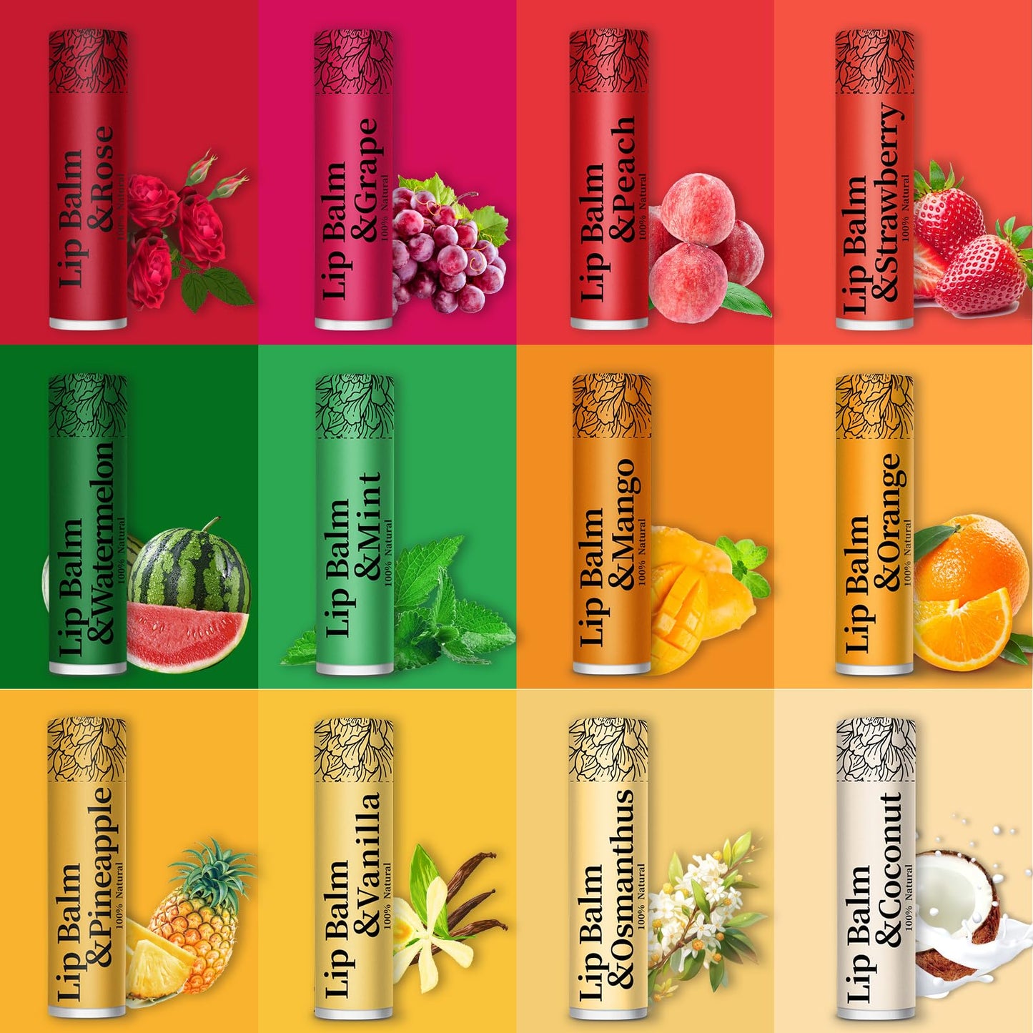 RBUGR 320 Pcs Lip Balm Bulk, 12 Flavored Pack of Lip Balms Natural Lip Balm Pack, Moisturising Organic Lip Balm Set for Cracked Lips, Bulk Gifts Stocking Stuffers Party Favors(4.2g/0.15oz)