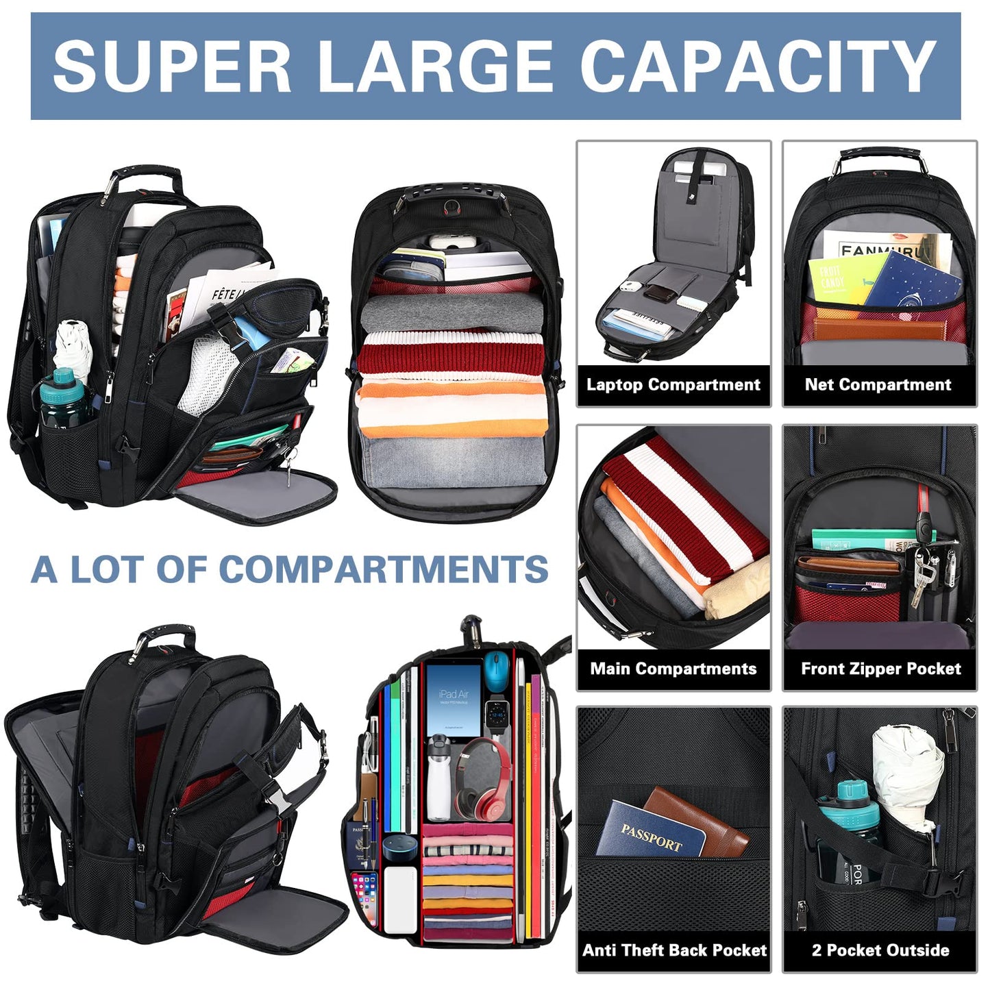 SINVICKO 18.4 Inch Laptop Backpack, Extra Large Travel Backpack with USB Charger Port for Men Women, 60L Big Capacity Heavy Duty Computer Bag TSA Friendly RFID Anti Theft Pocket Backbag