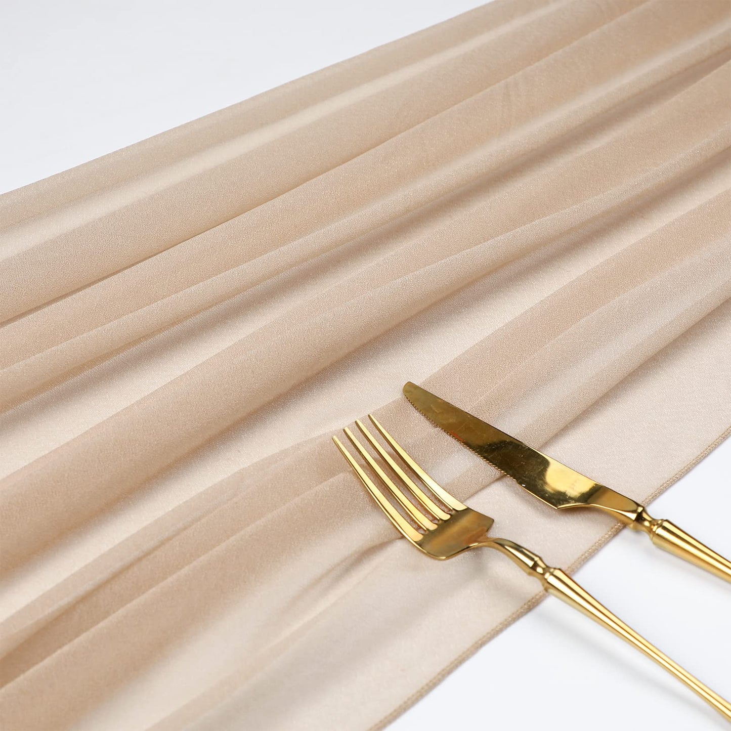 WELTRXE 10 Pack Champagne Chiffon Table Runner 30x120 Inches Romantic Sheer Wedding Table Runner Glitter Brown Tulle Fabric Party Table Decorations for Wedding, Birthday Party, Bridal & Baby Shower