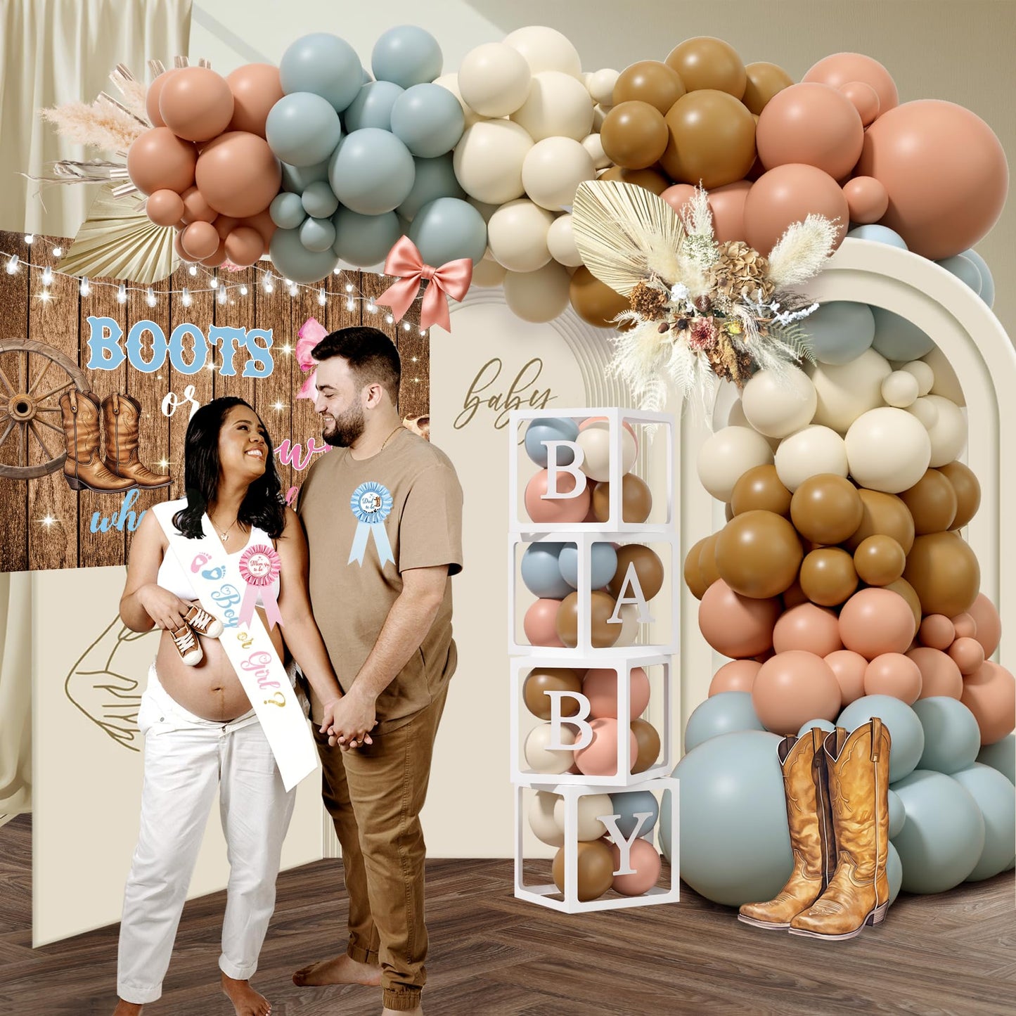 Boots or Bows Gender Reveal Decorations, 206pcs Boy or Girl What Will Baby Be Gender Reveal Party Supplies,Western Themed Cowboy or Cowgirl He or She Baby Shower Decoration
