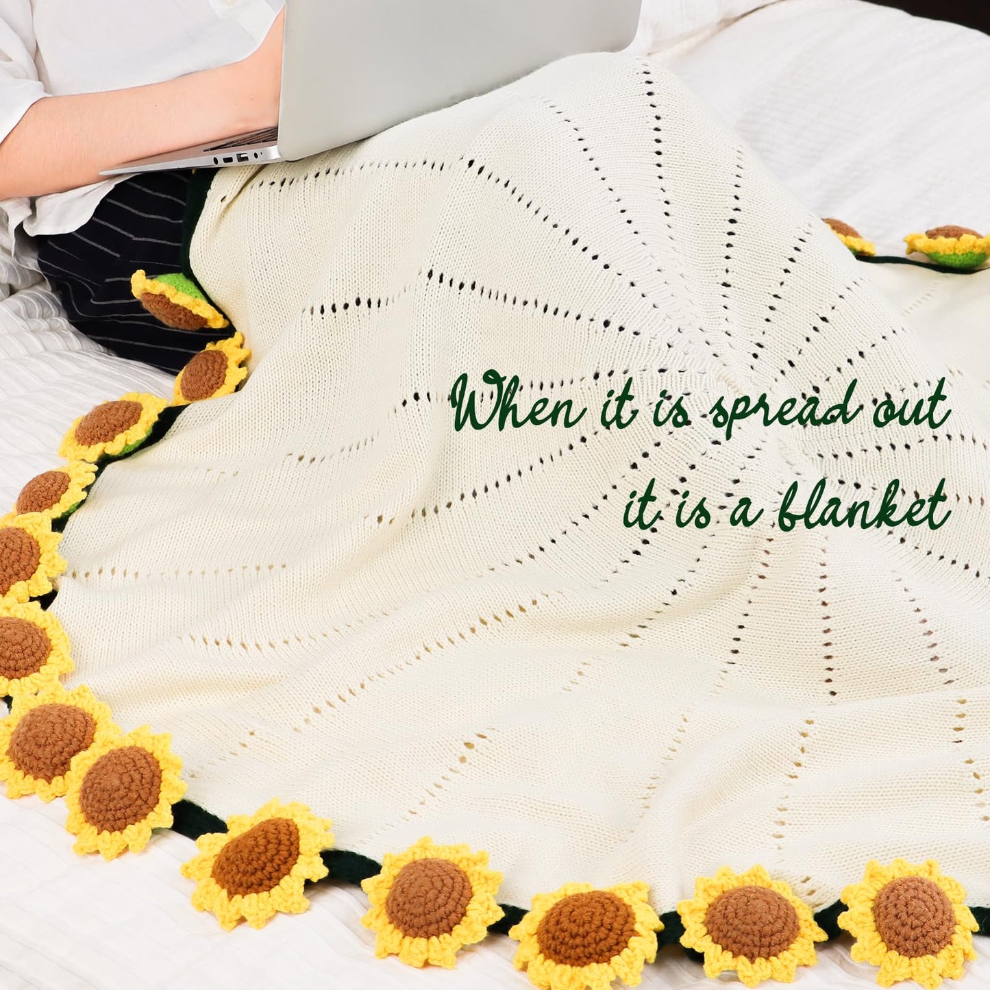 cagulax Sunflower Blanket for Women, Get Well Mothers Day Birthday Gifts for Friend, Mom, Sister, Grandma, Teacher, Floral Throw Decor Sunflower Crochet Flowers Bouquet Blankets 31 Inches