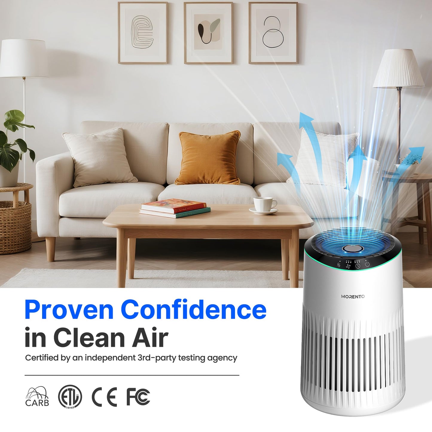 Air Purifiers for Bedroom Home with Sleep Mode for Smoke Pet Dander Odors, Small Air Purifier with Fragrance Sponge, Blue Ambient Light, 23dB Quiet, 2 Pack White