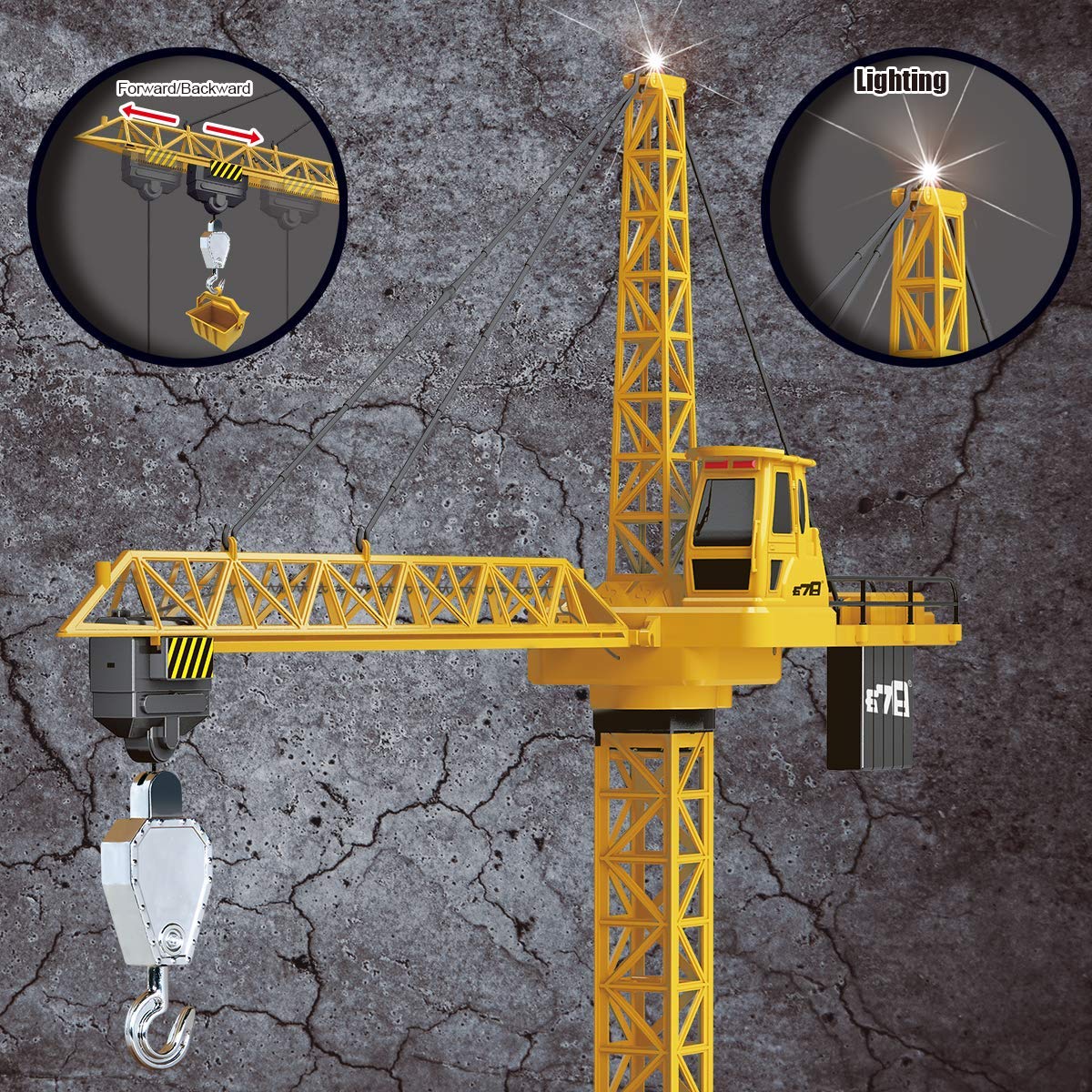 Liberty Imports 6 Channel RC Mega Tower Crane, 50.4 inch Tall 2.4GHz Remote Control Construction Site Toy 680° Rotation Lift Model with Tower Lights and Sounds for Kids