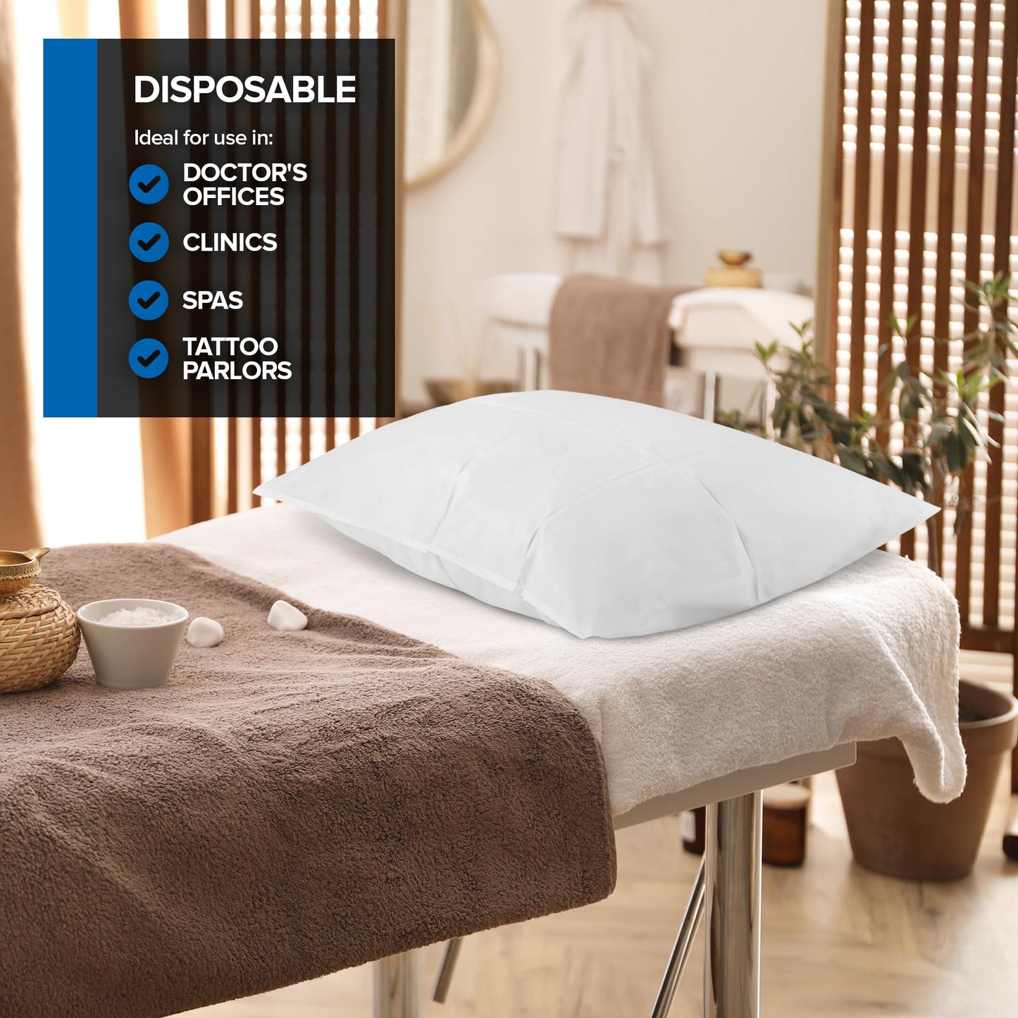 Stock Your Home (100 Count) Disposable Pillow Case Covers, Tissue/Poly 21" x 30" Standard Size, Single-Use Pillowcases with Moisture Barrier in White