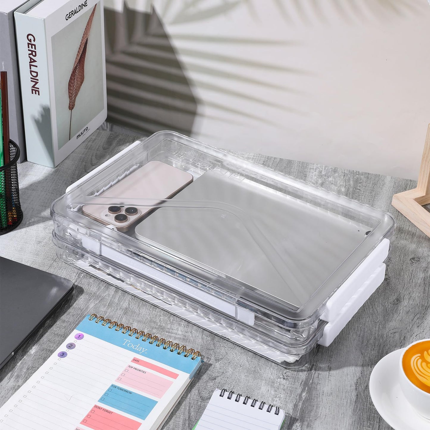 Mekueeex 4 Pack Clear Plastic File Boxes with Handle, Modern Style, Stackable, Water Resistant, A4 Letter File, Document, Photo, Scrapbook Storage
