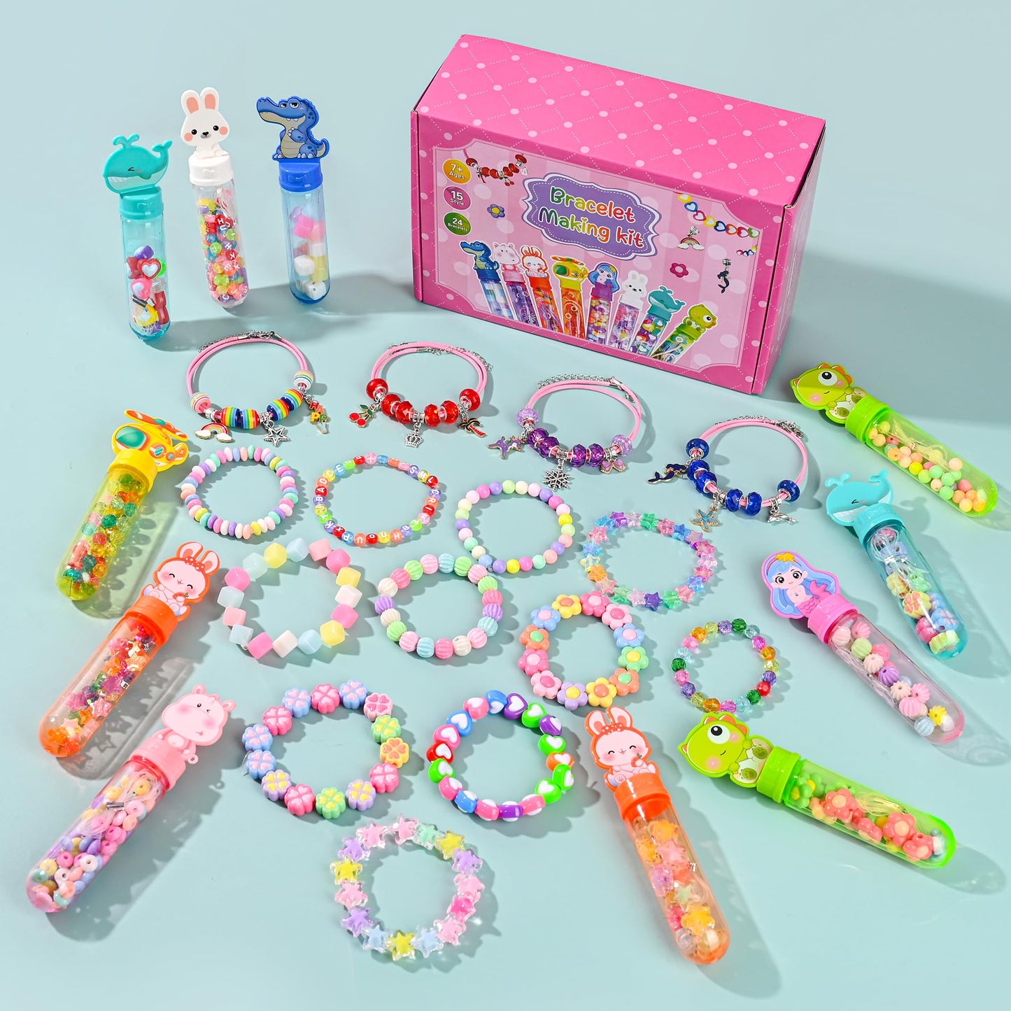Ulema 24 Pack Return Gifts Charm Bracelet Jewelry Making Kit, Cartoon Arts Crafts Gifts Set, Can Inspires Imagination and Creativity, Goodie Bags Stuffers, Classroom Prize, Birthday Gift for Women.